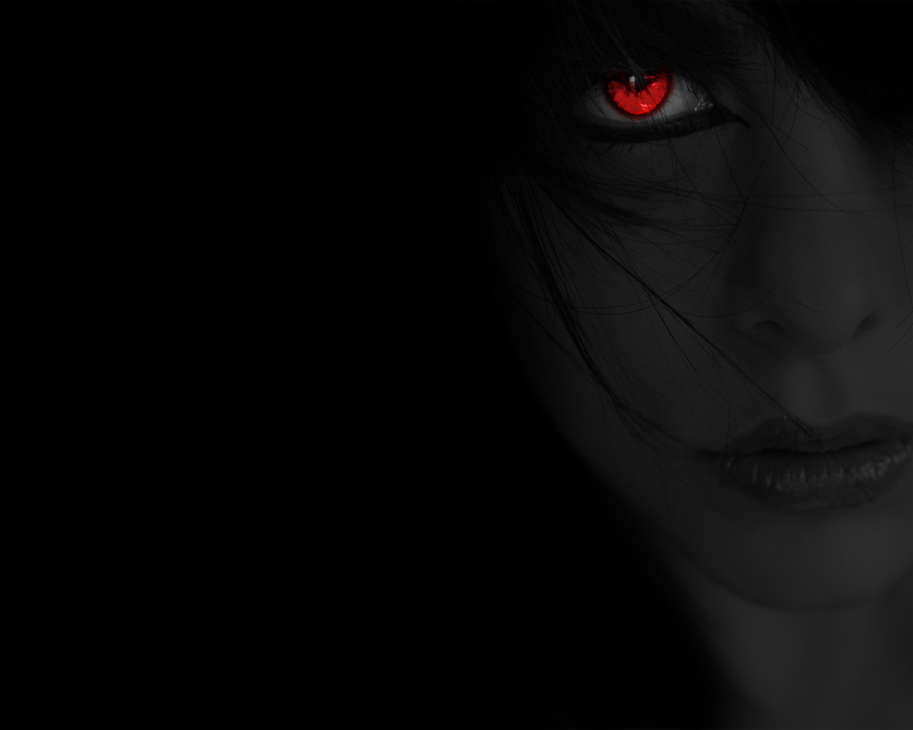 black, red eyes, eye, gothic, women, creepy HD wallpaper