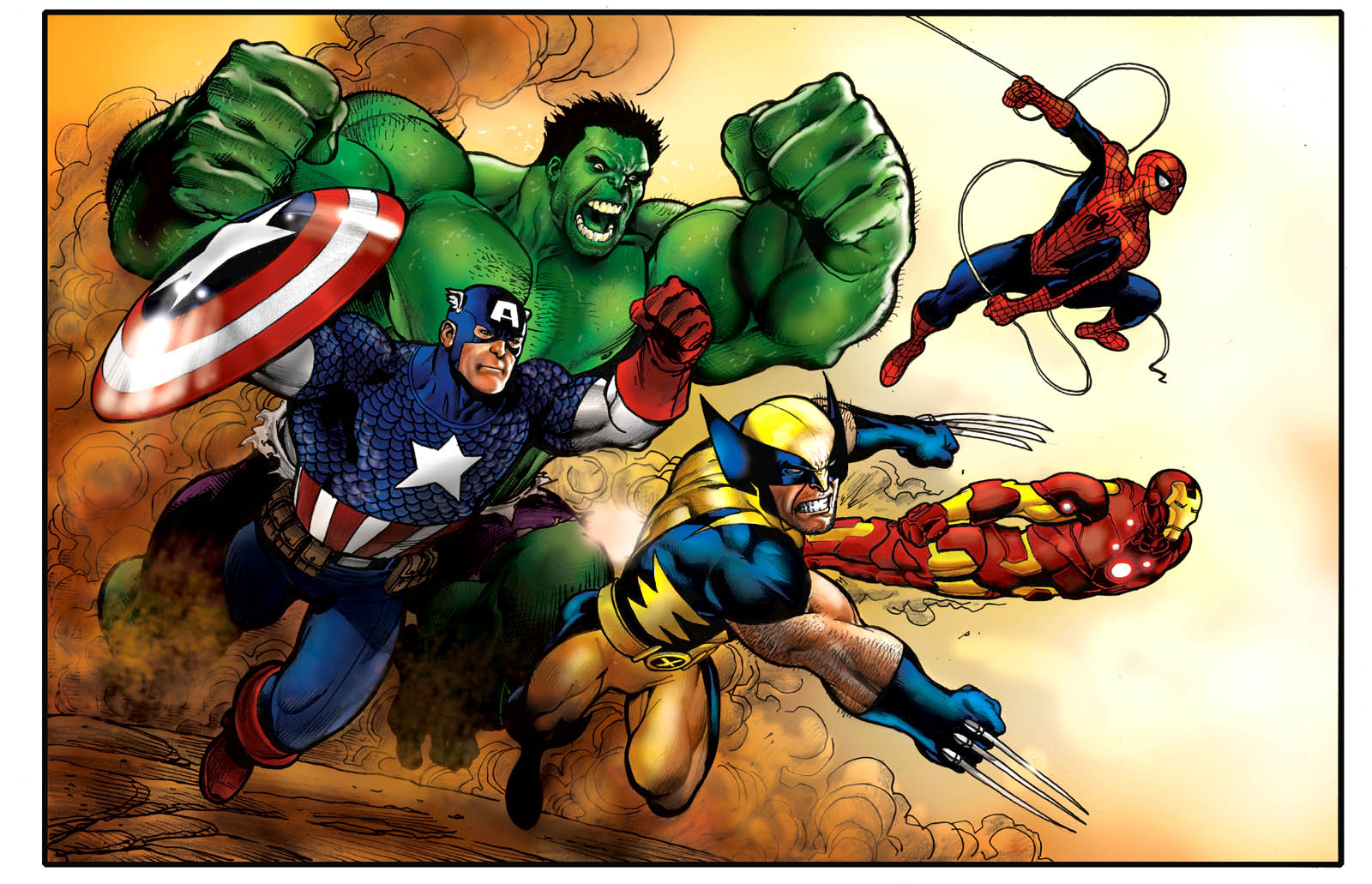 Download mobile wallpaper Marvel Comics, Wolverine, Captain America, Hulk, Spider Man, Iron Man, Comics for free.