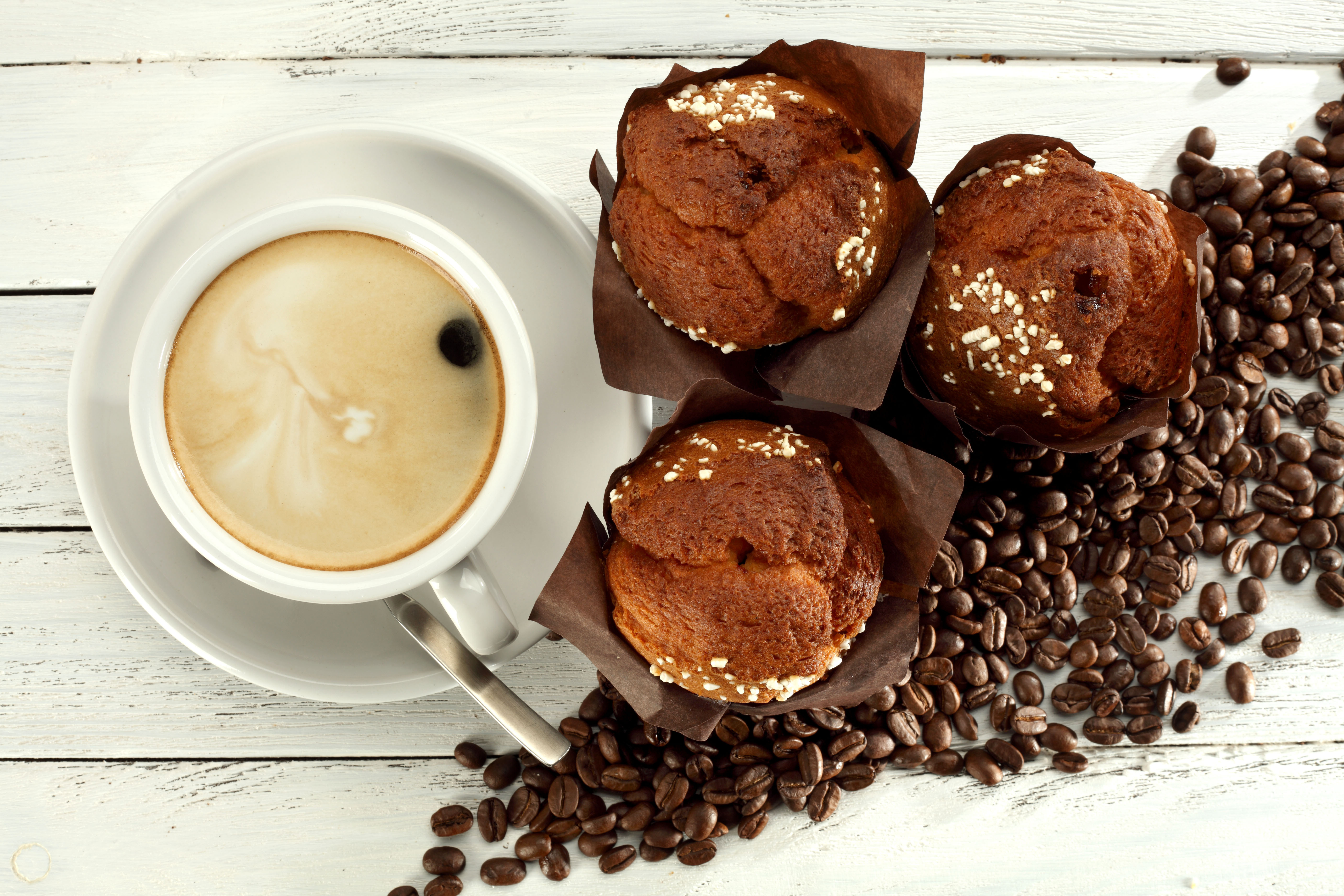 food, coffee, coffee beans, cup, muffin, still life