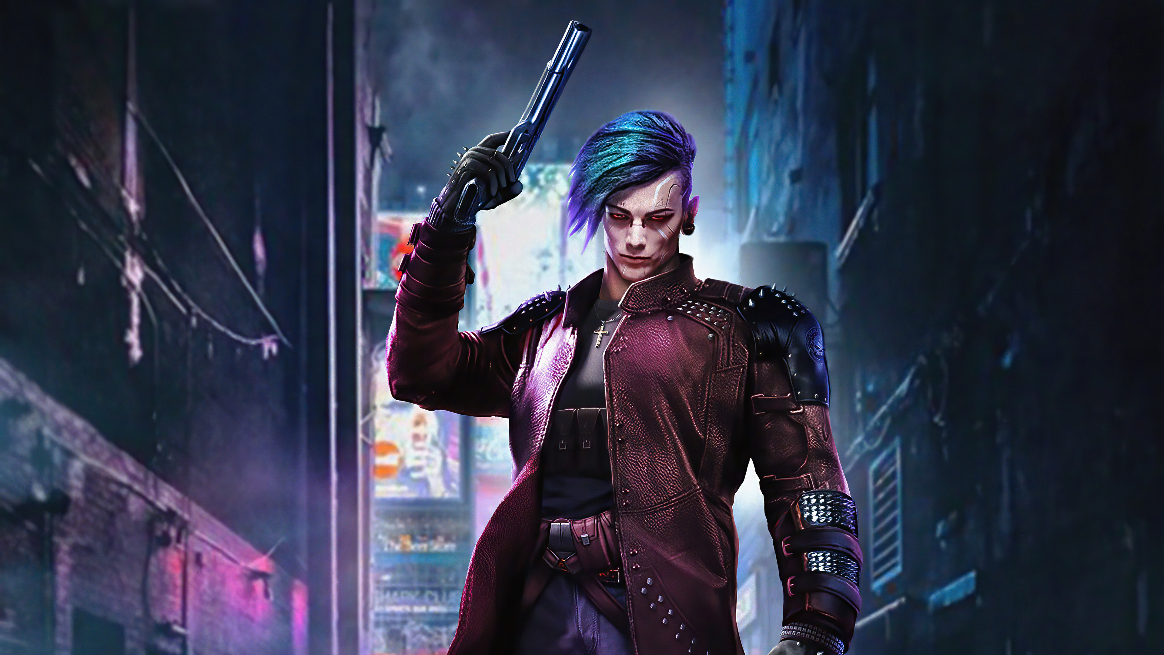 Futuristic City Man with Gun - Cyberpunk Live Wallpaper - free download
