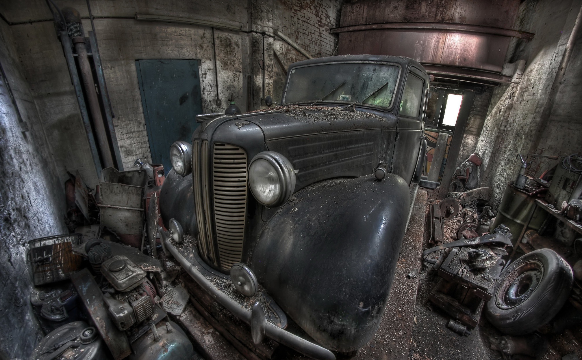 vehicles, abandoned, car, garage, wreck