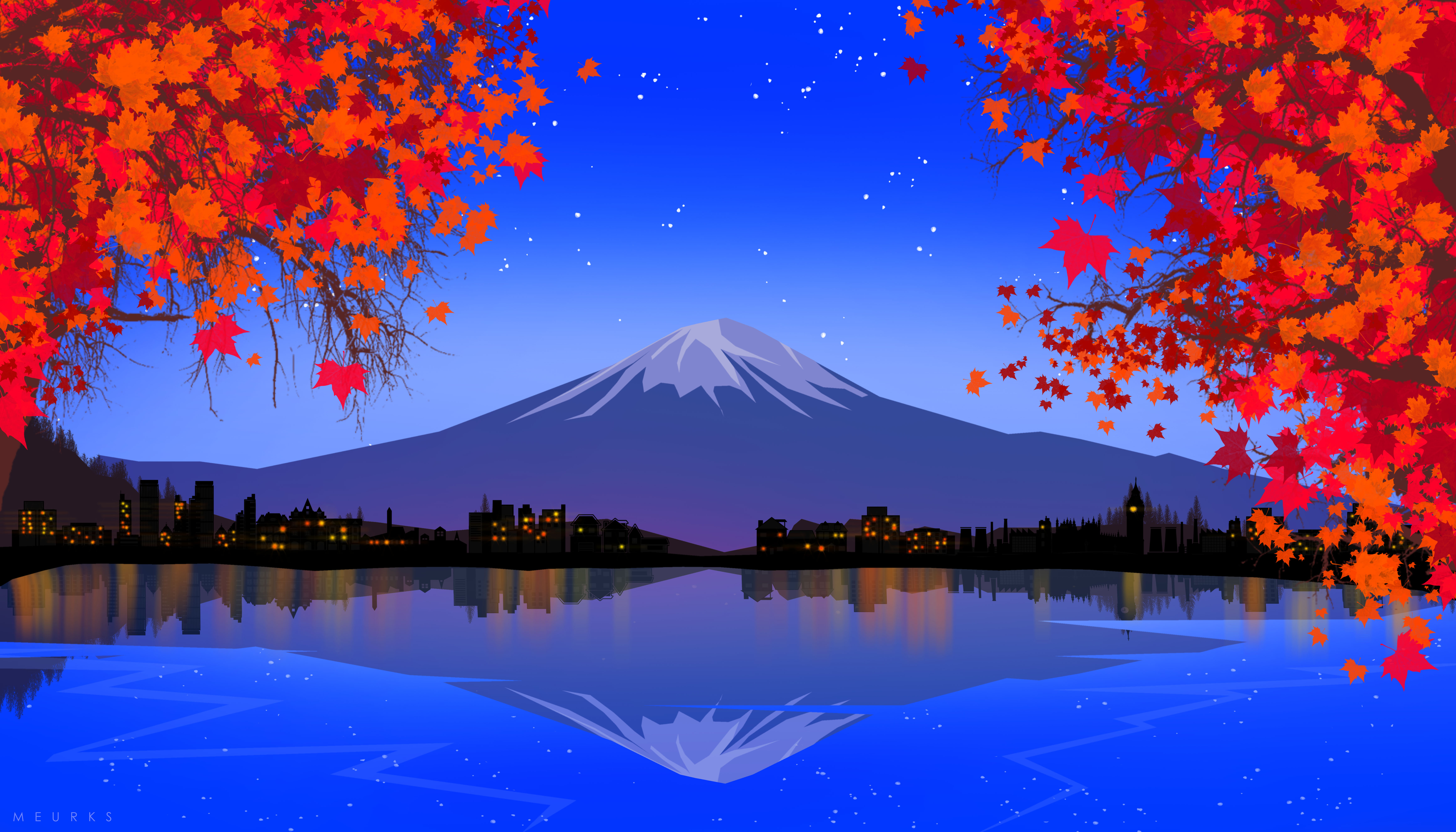 art, fuji, mountain, lake Phone Background