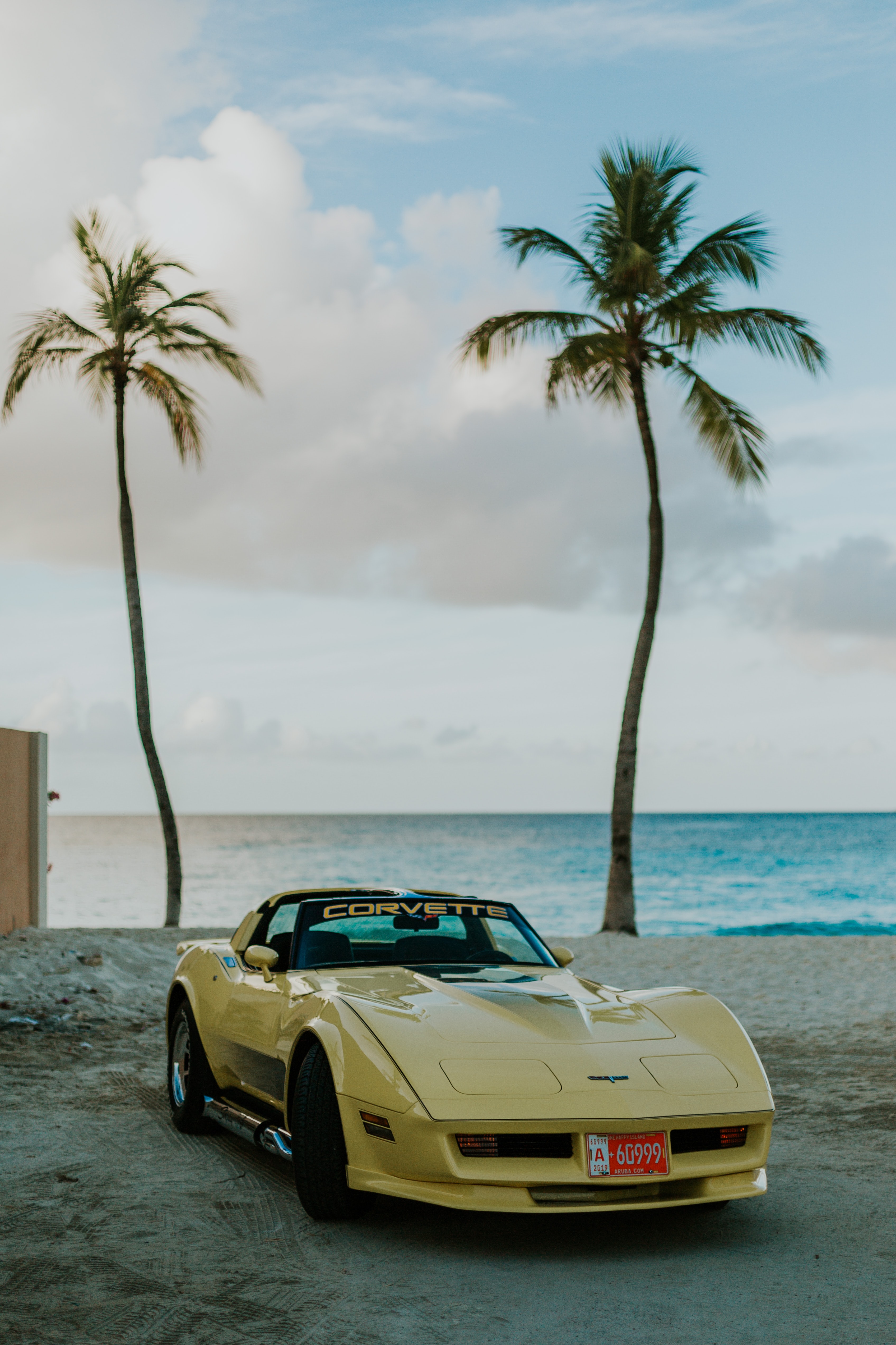 chevrolet corvette, chevrolet, retro, beach, cars, yellow, car
