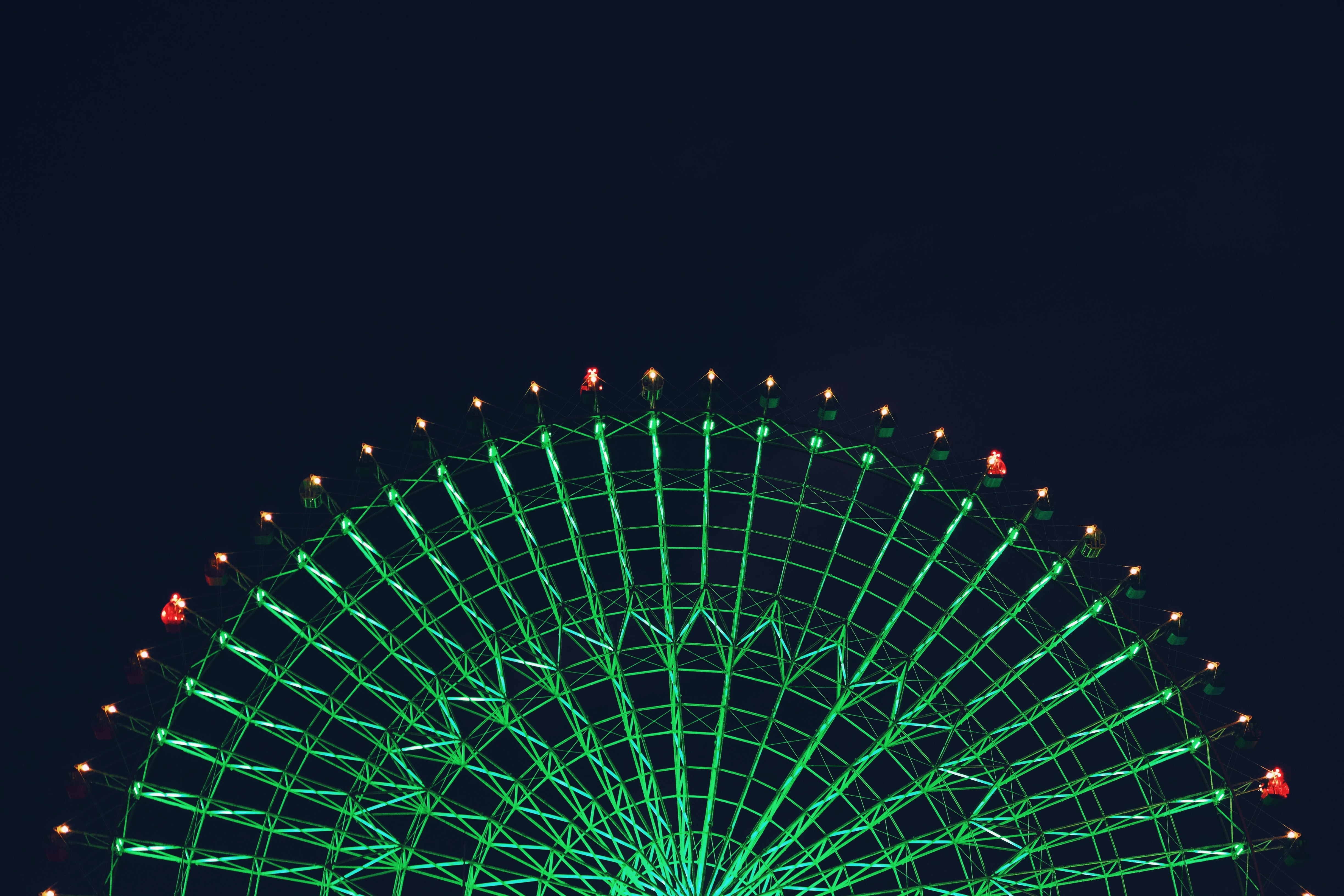 backlight, night, green, dark, illumination, ferris wheel, attraction HD wallpaper