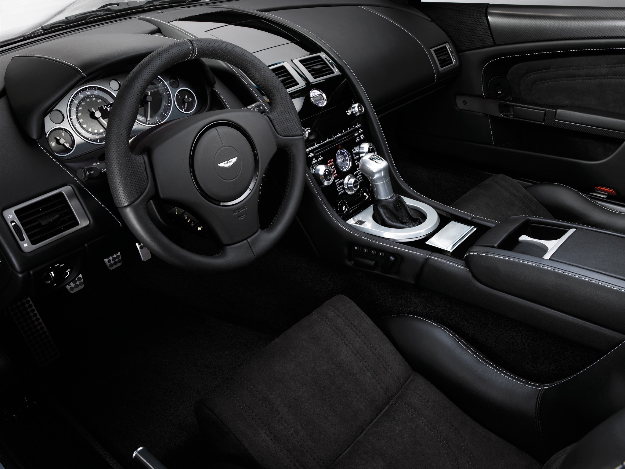 cars, salon, black, steering wheel, interior, aston martin, dbs, 2008, rudder, speedometer HD wallpaper