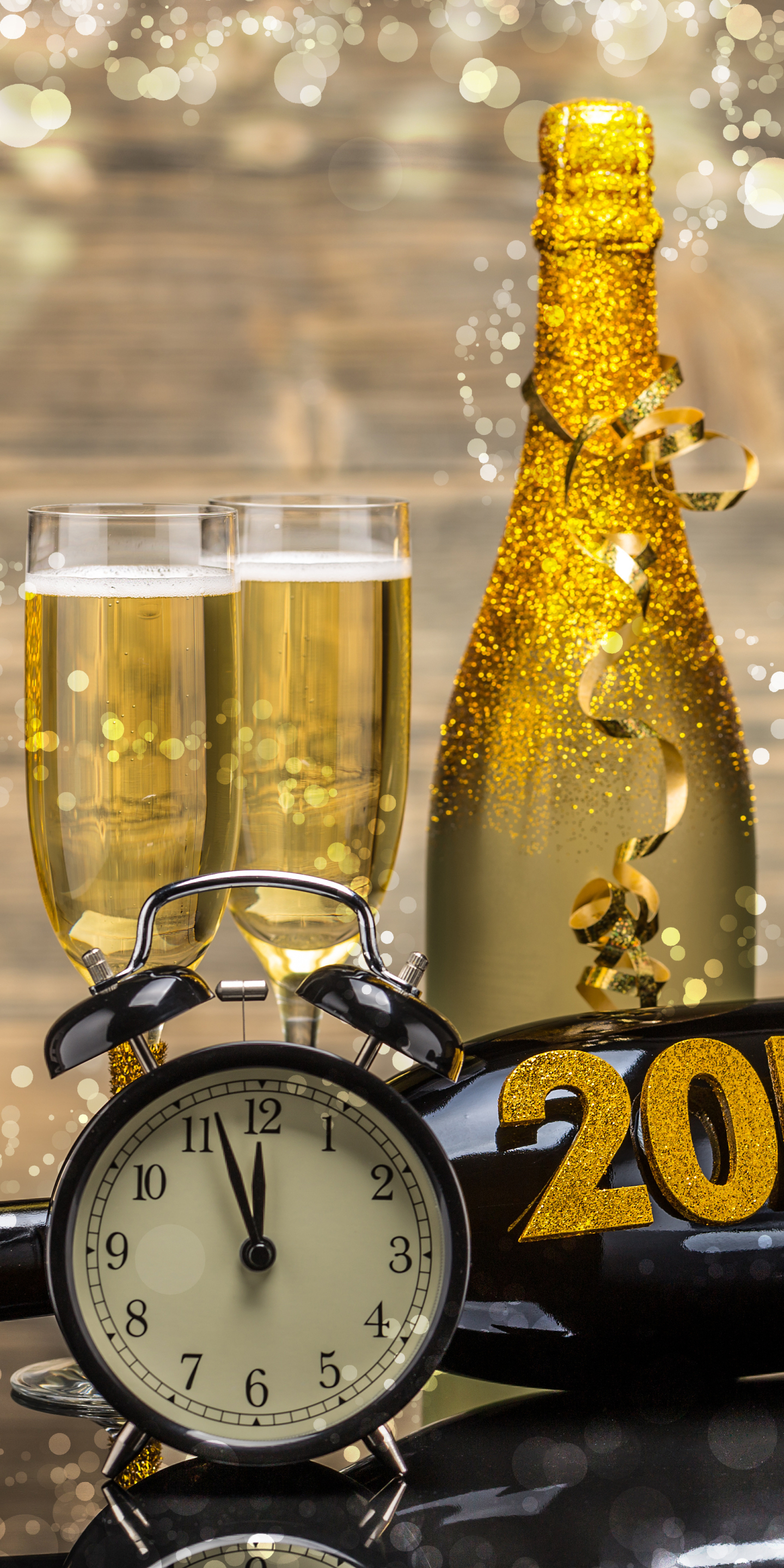 Download mobile wallpaper New Year, Clock, Holiday, Champagne, Bottle, New Year 2016 for free.