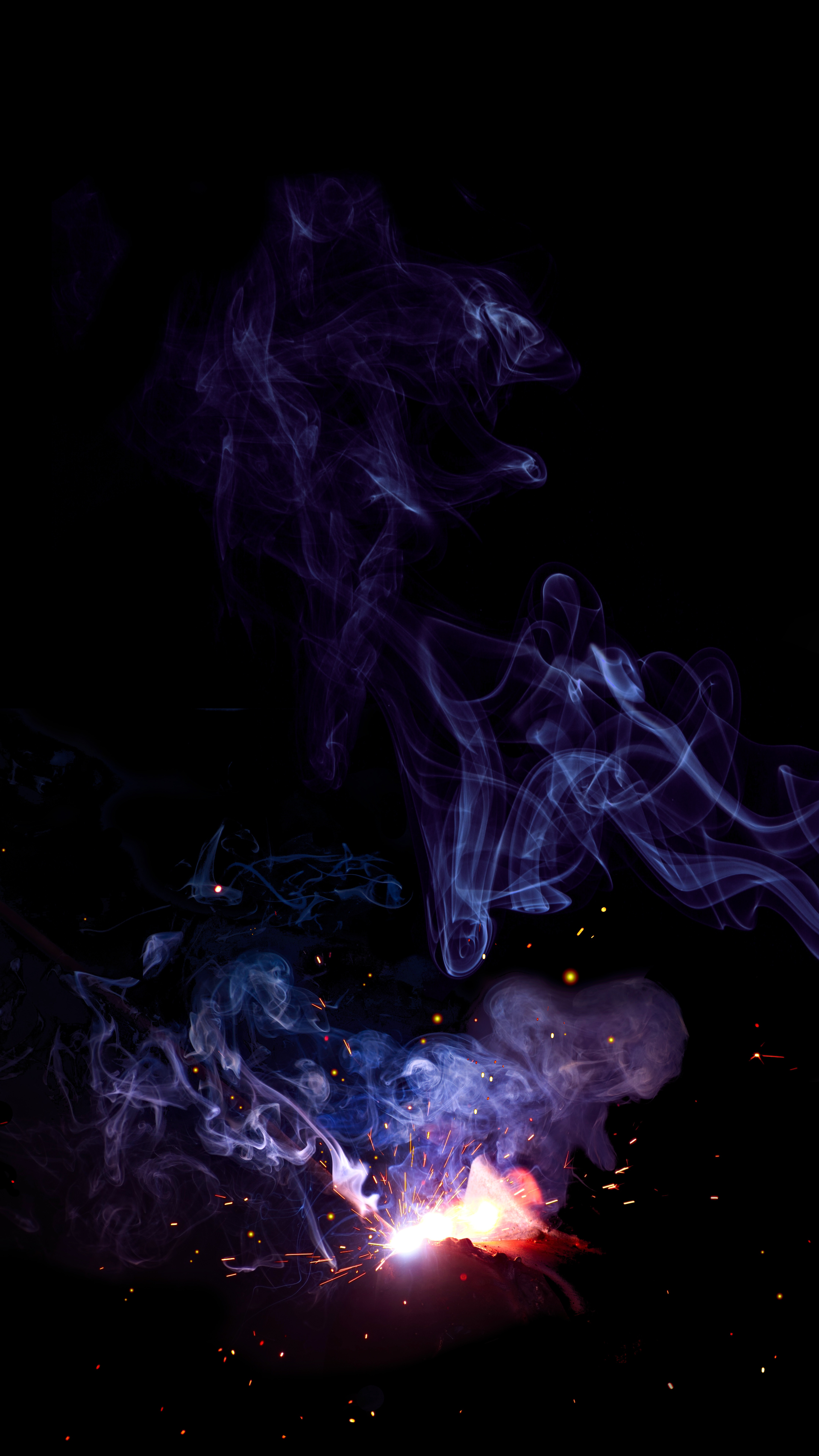 Download mobile wallpaper Coloured Smoke, Smoke, Sparks, Colored Smoke, Abstract, Dark for free.