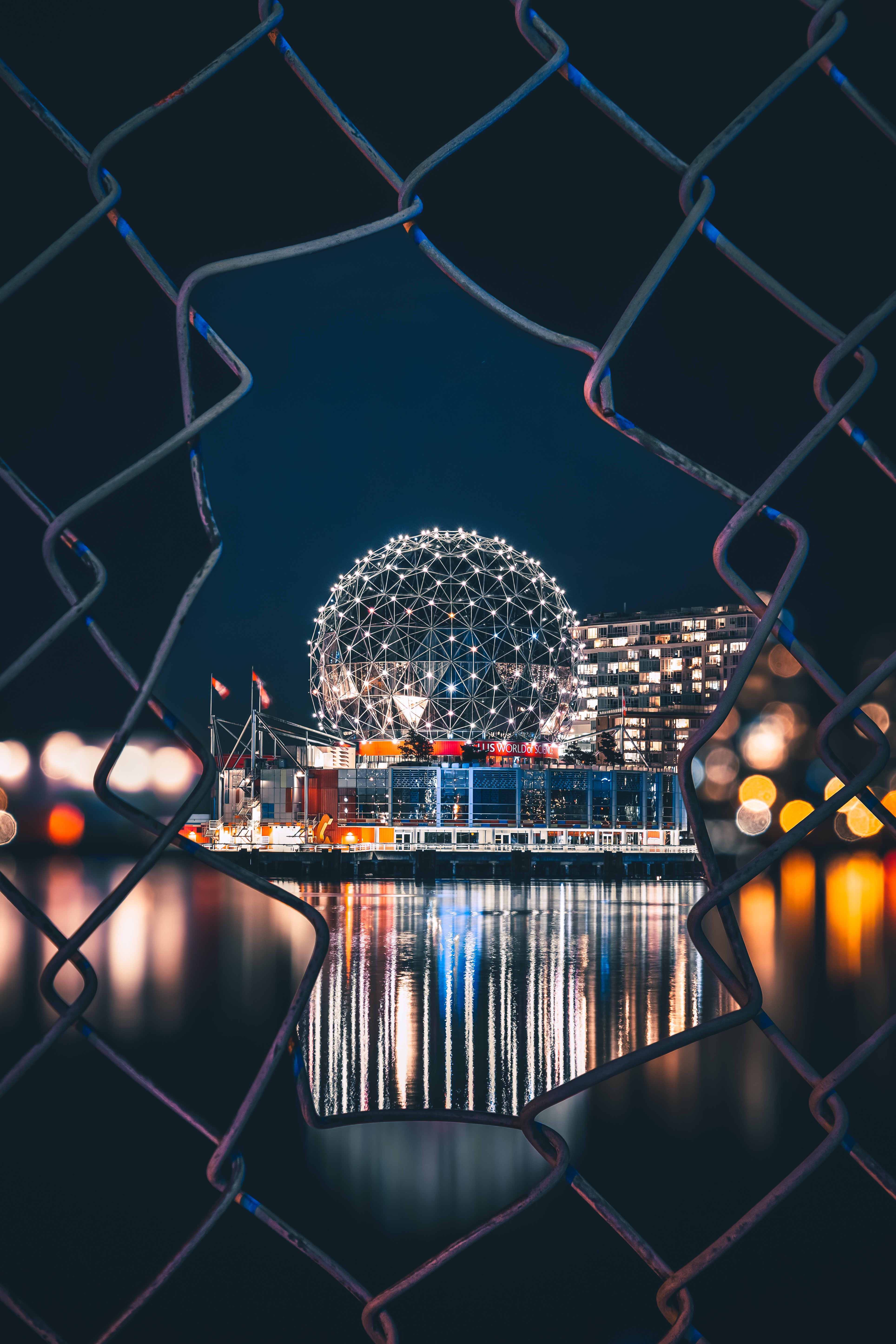 canada, vancouver, night city, architecture, cities, city lights, fence