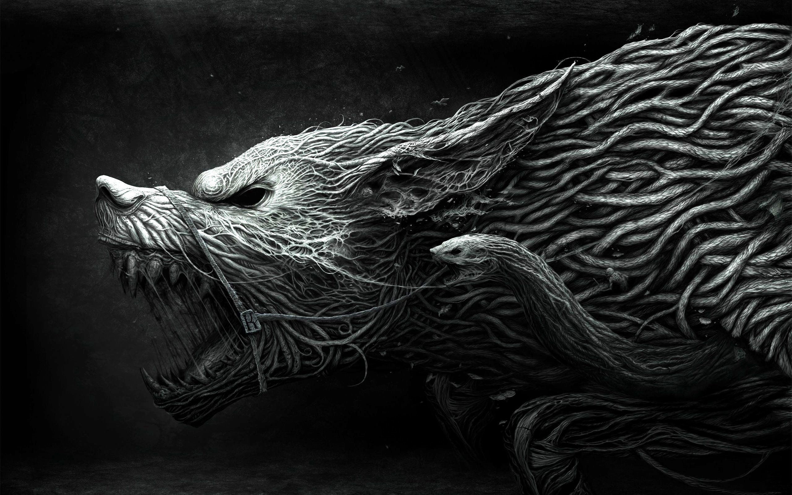 art, drawing, teeth, wolf, black, white, aggression, picture