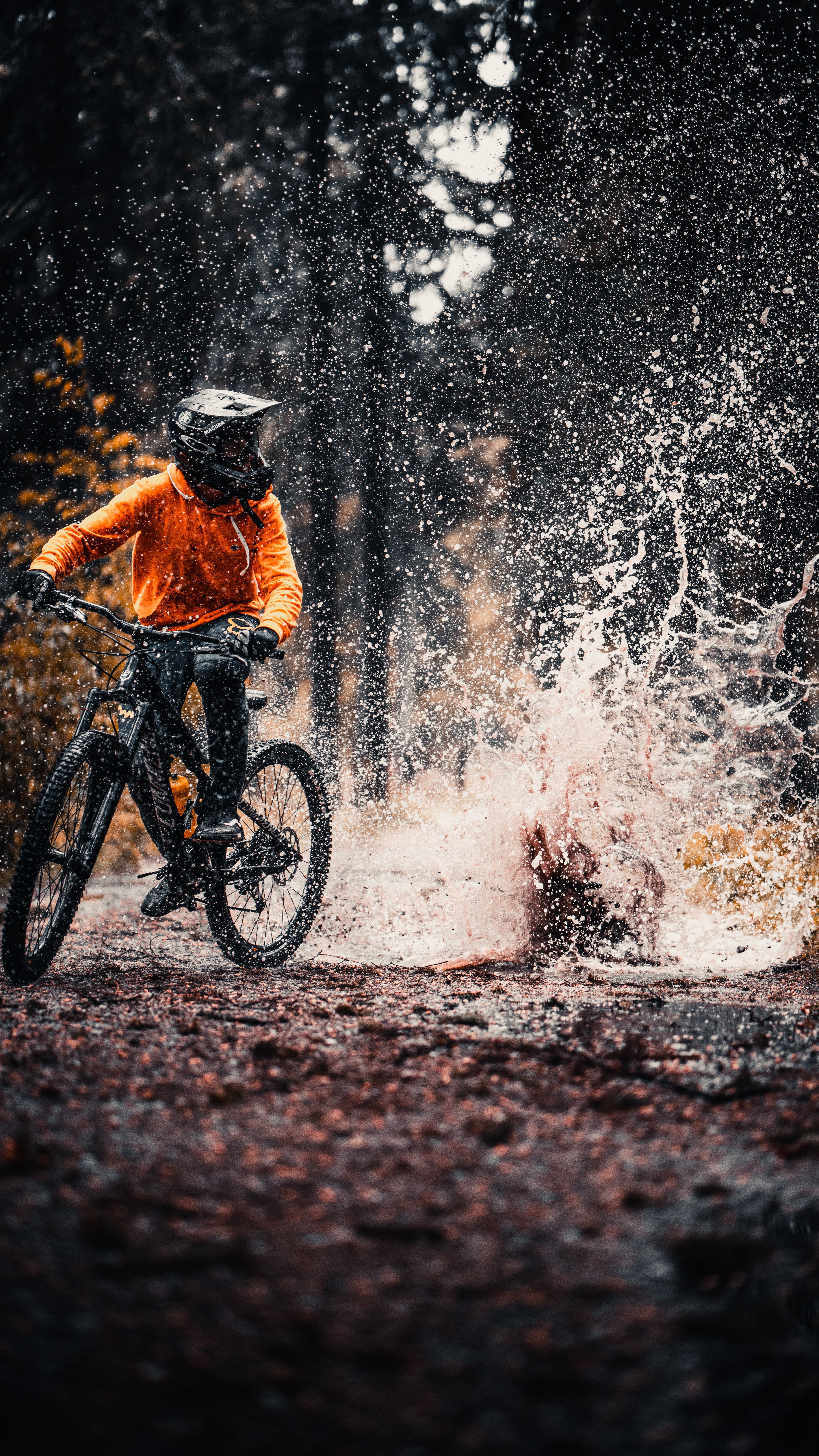 bicycle, spray, cyclist, extreme, sports, puddle cellphone