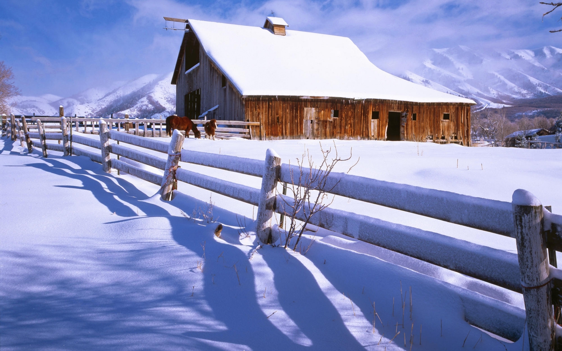 24281 Hintergrundbild herunterladen landschaft, winter, häuser, schnee, blau - Bildschirmschoner und Bilder kostenlos