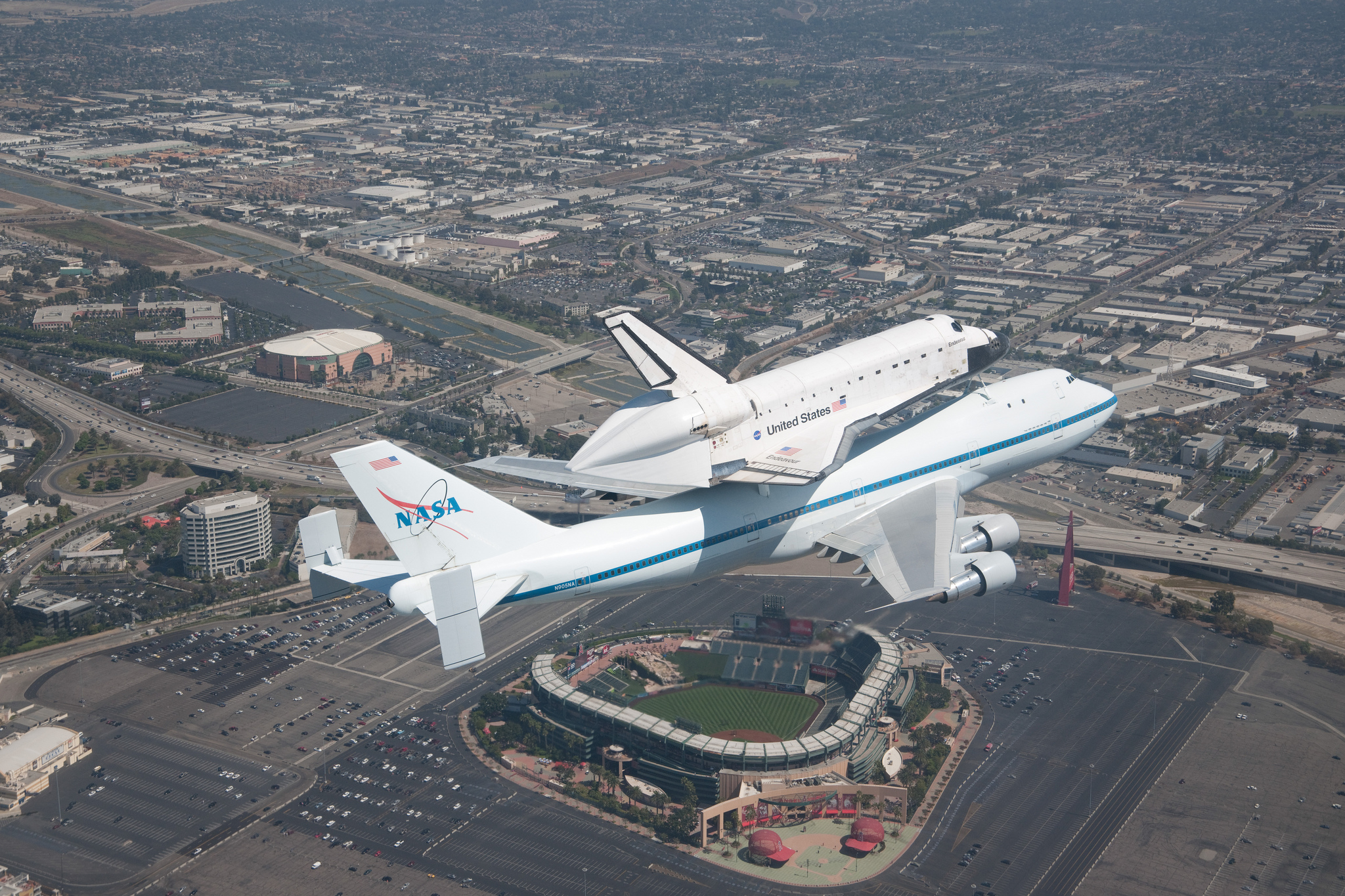 vehicles, space shuttle endeavour, airplane, anaheim, nasa, shuttle, space shuttle, stadium, space shuttles