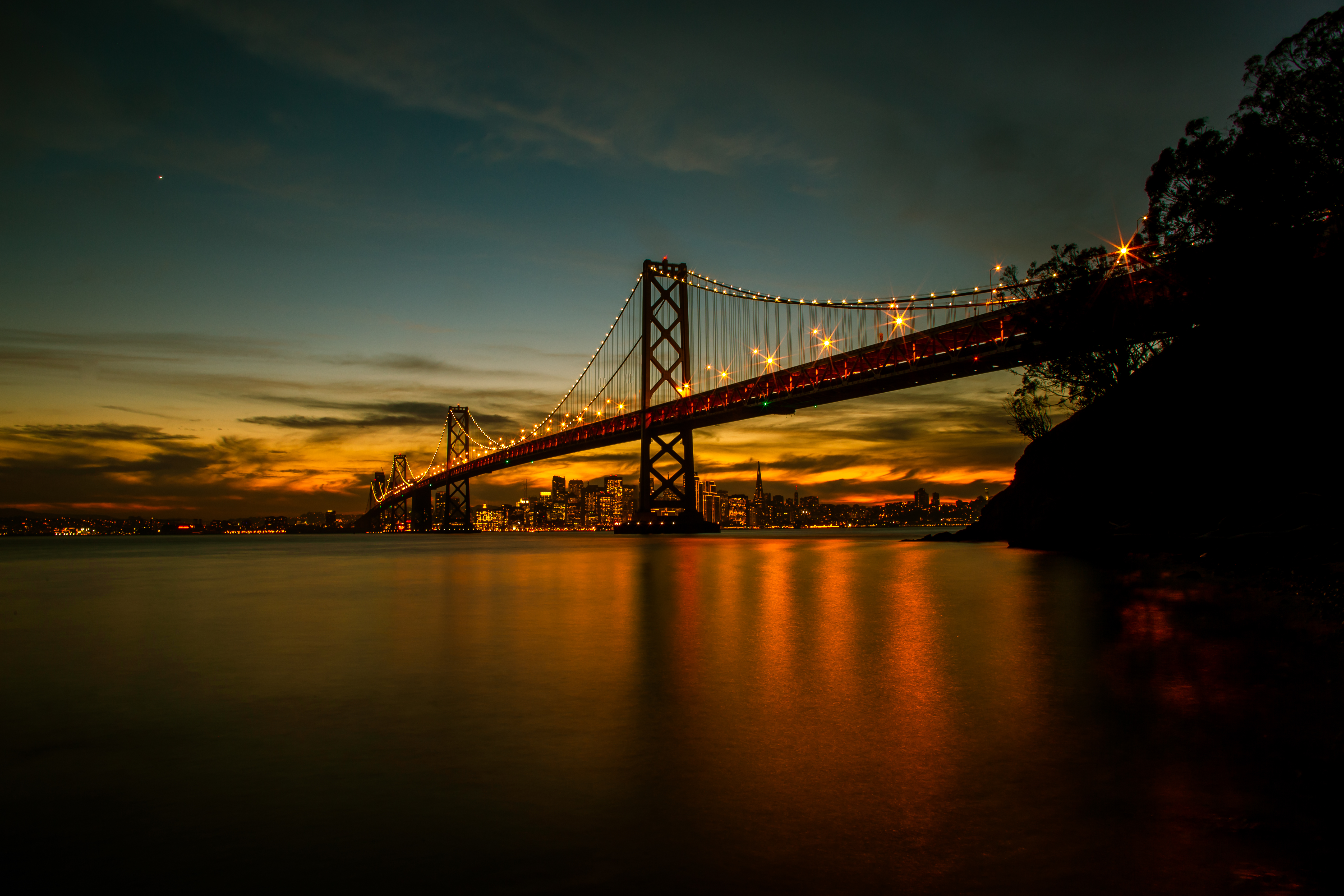 Мост Bay Bridge Сан-Франциско ночью