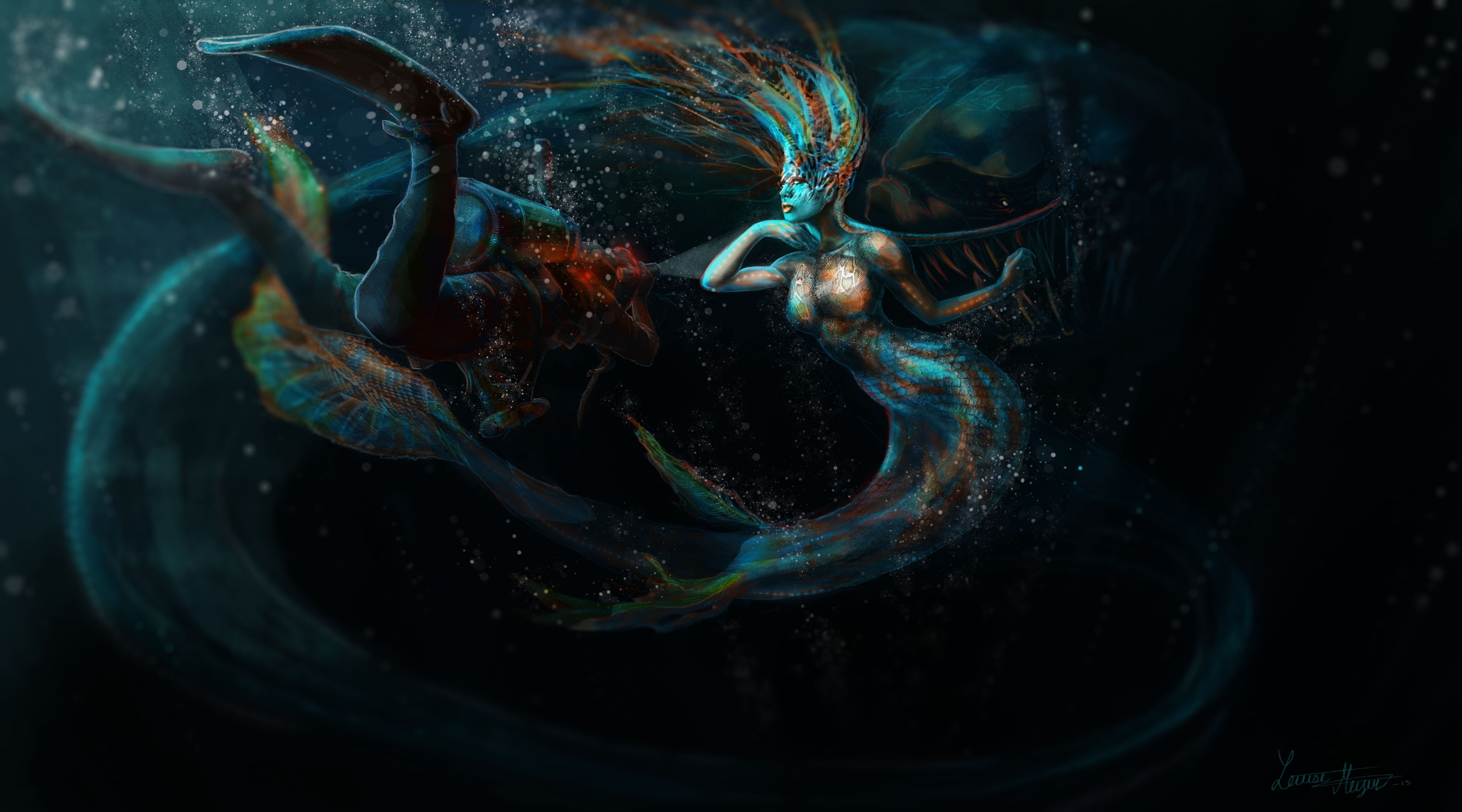 fantasy, mermaid, diver, underwater