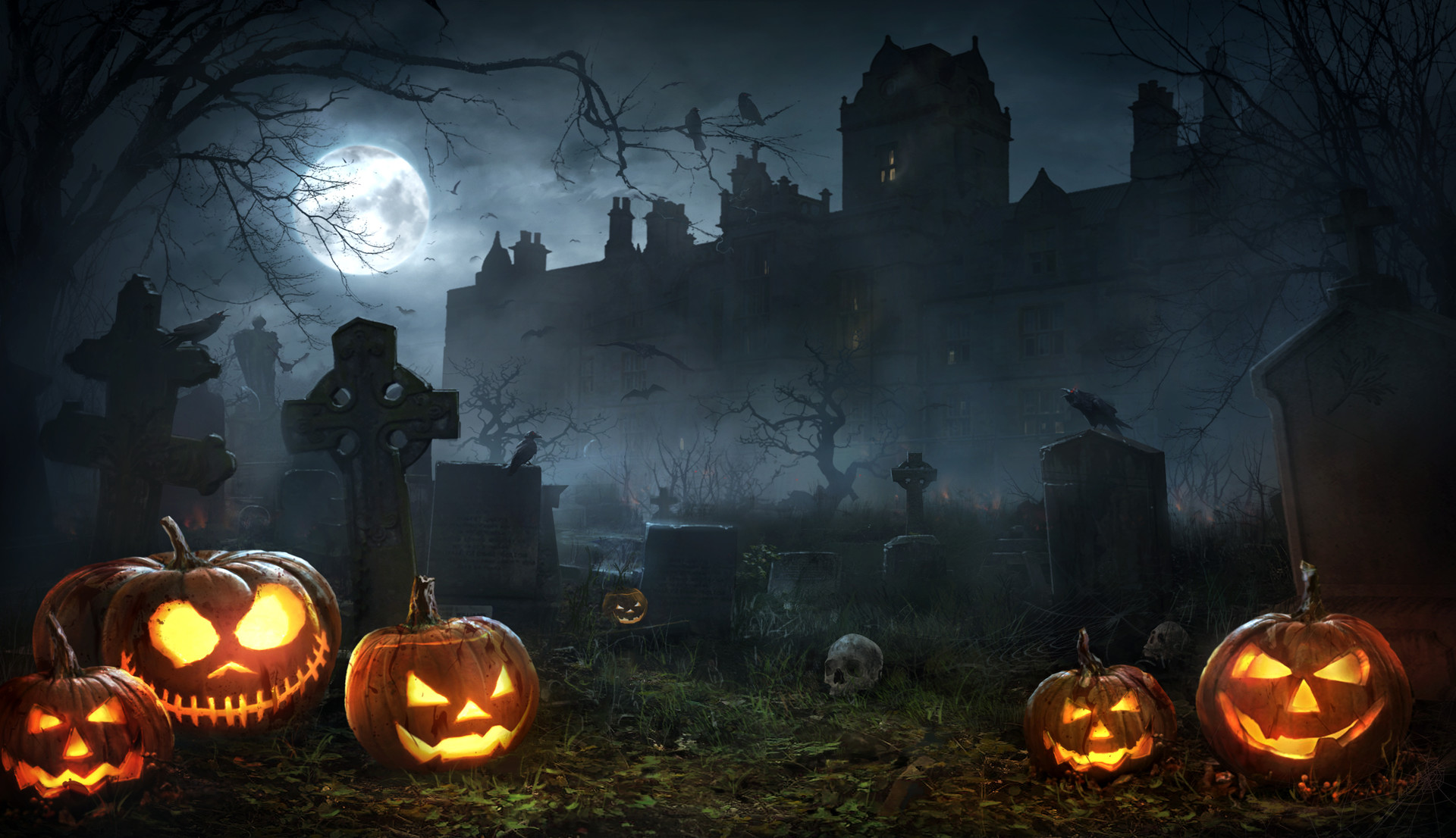 graveyard, cemetery, halloween, holiday, jack o' lantern, night