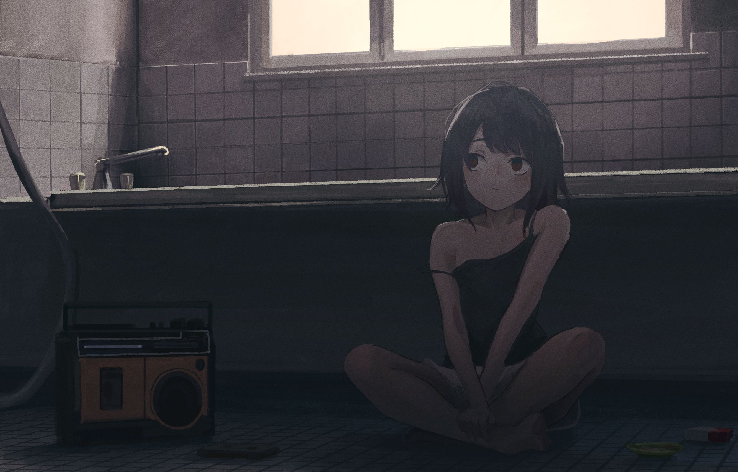 anime, girl, radio, short hair