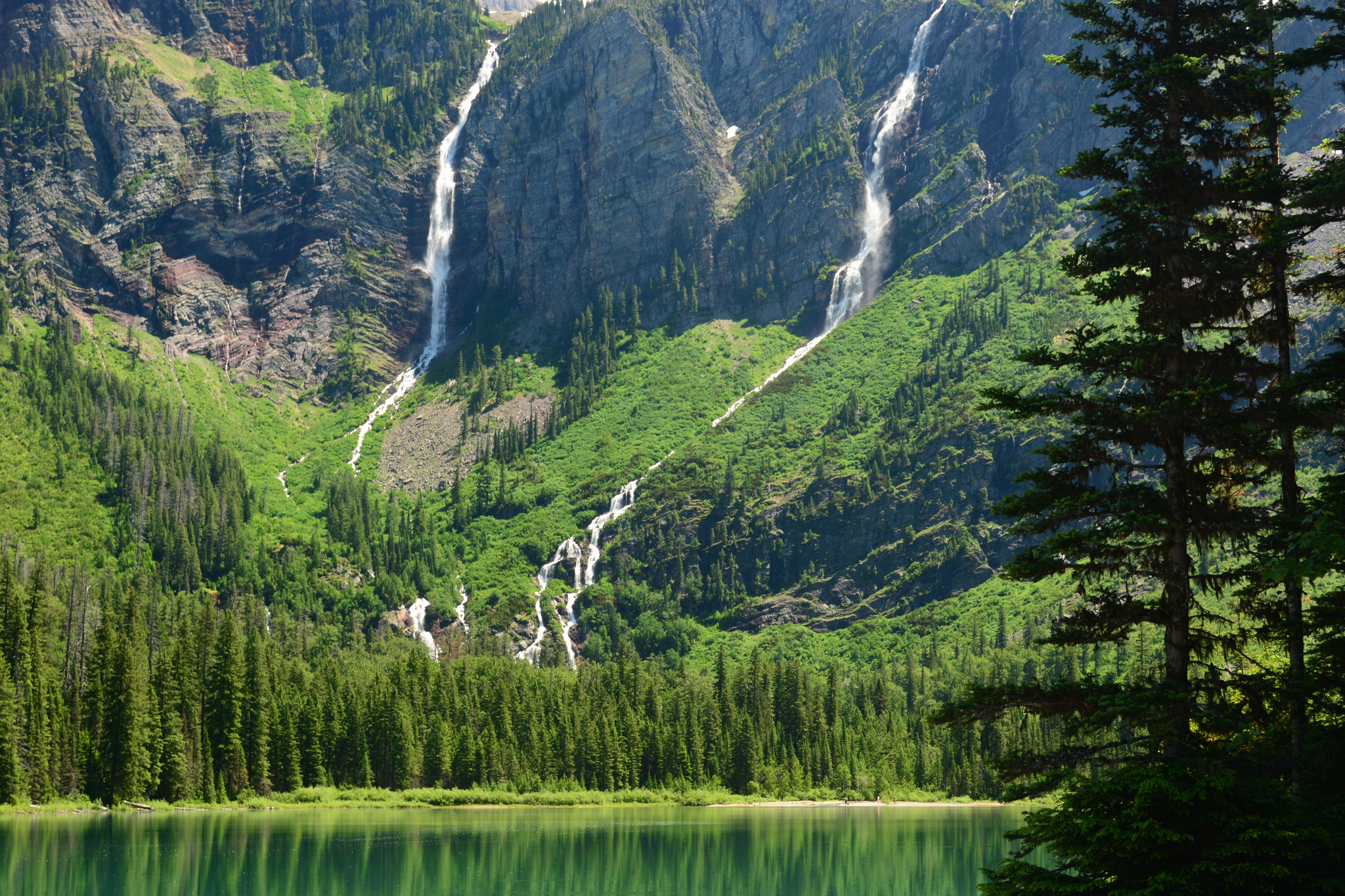 Mobile wallpaper glacier national park, glacier, earth, waterfall, avalanche lake, lake, montana, mountain, waterfalls