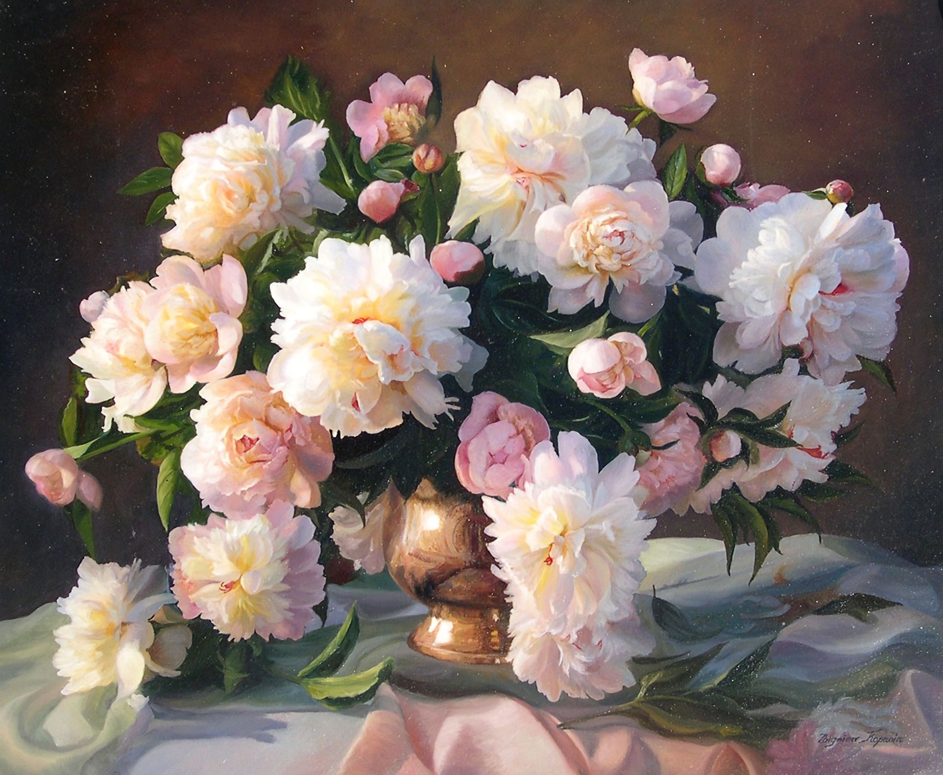 painting, artistic, flower, peony, vase HD wallpaper