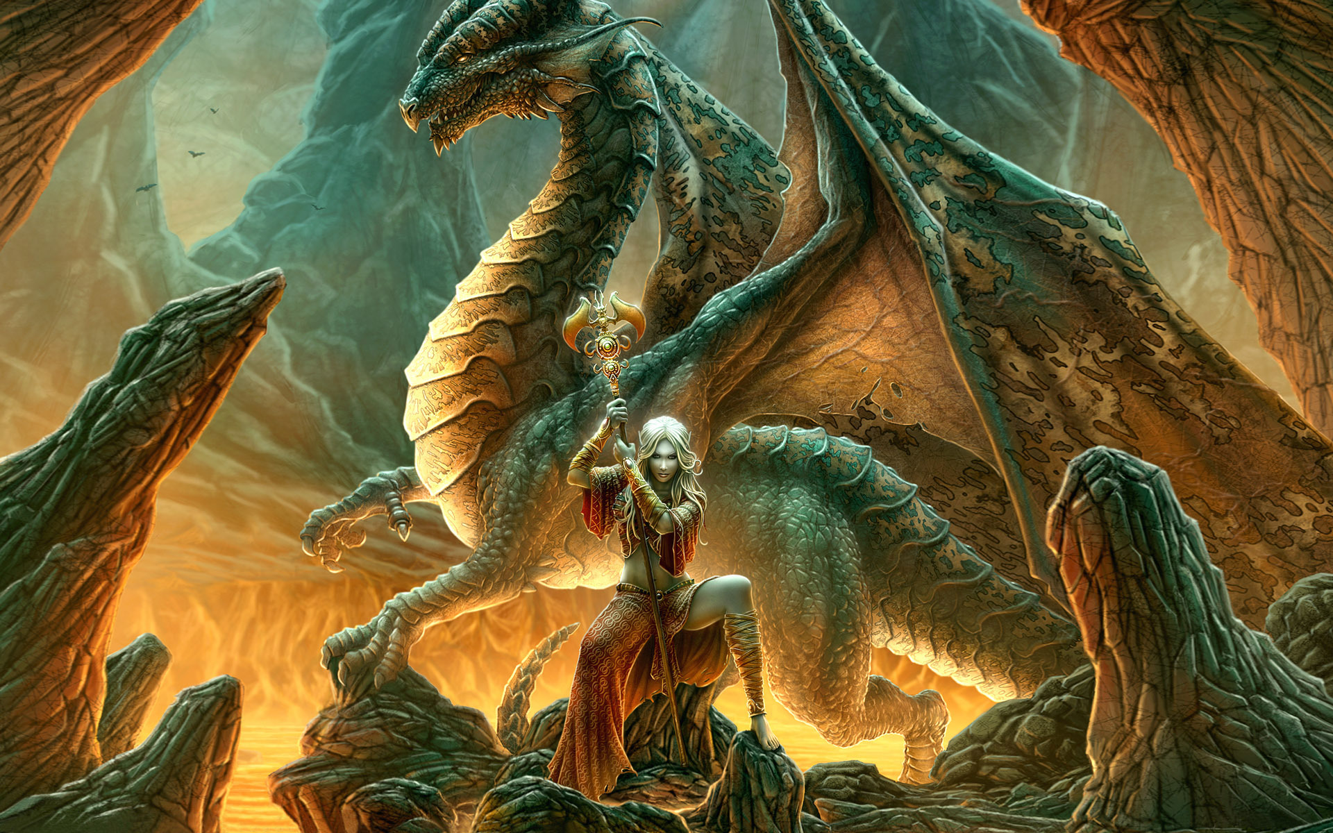 dragon, witch, fantasy, shaman 8K
