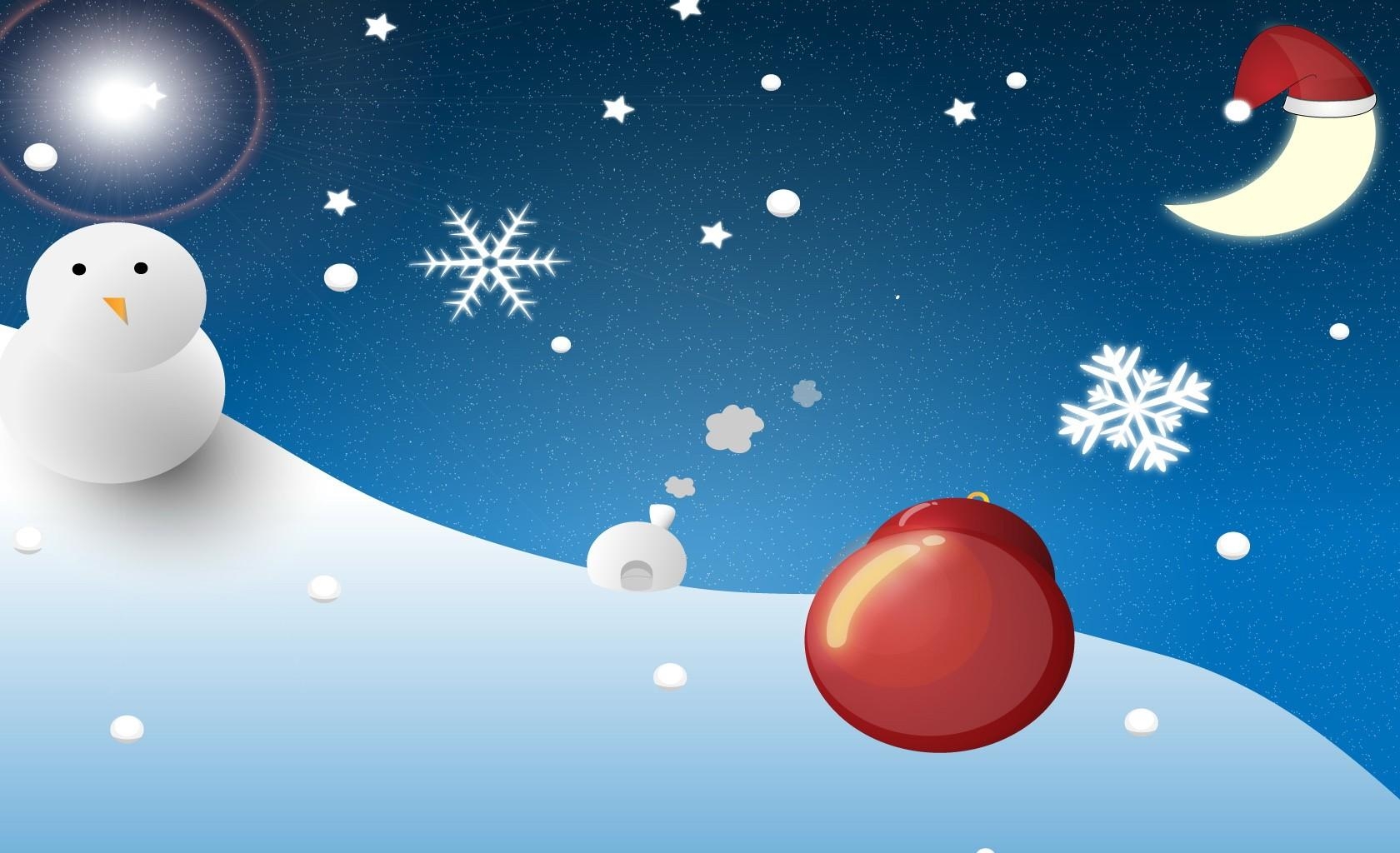 149443 Hintergrundbild herunterladen feiertage, mond, weihnachten, schneeflocken, schneemann, ball, weihnachtsbaum spielzeug - Bildschirmschoner und Bilder kostenlos