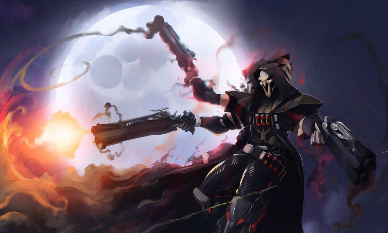 reaper (overwatch), moon, video game, gun, mask, overwatch