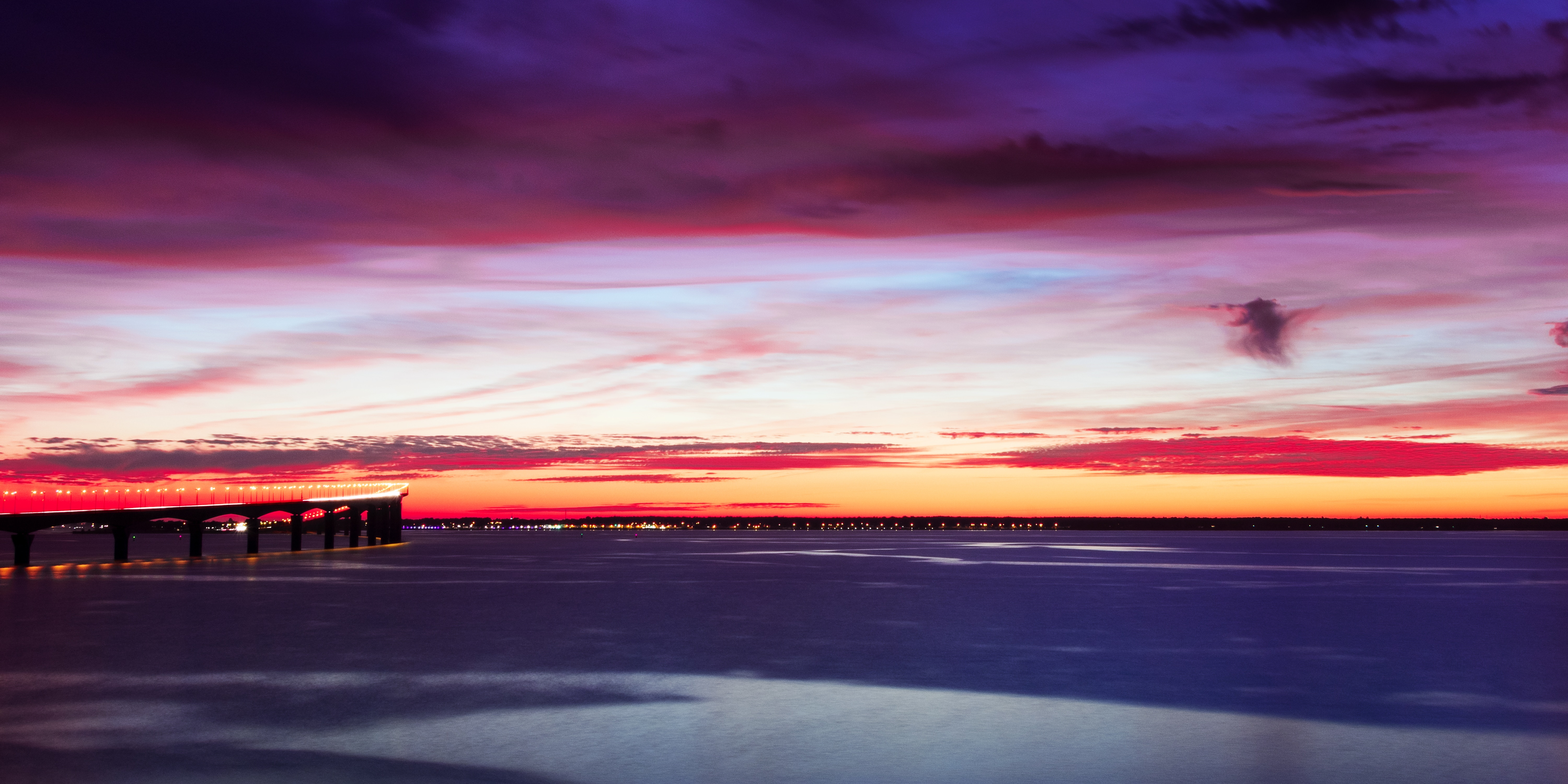 Free download wallpaper Sunset, Sky, Horizon, Bridge, Nature on your PC desktop