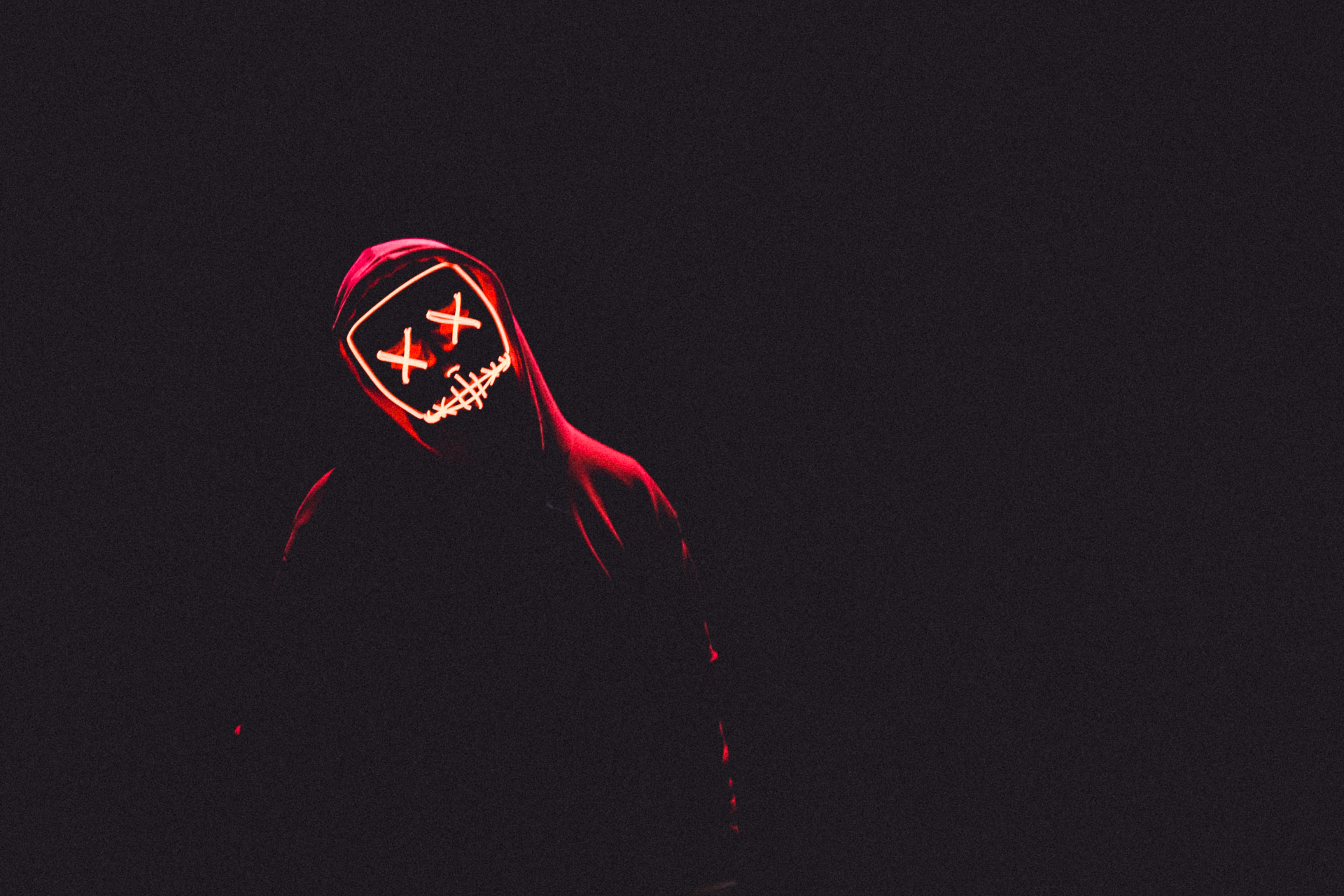 Download mobile wallpaper Human, Person, Light, Shine, Mask, Hood, Dark, Anonymous for free.