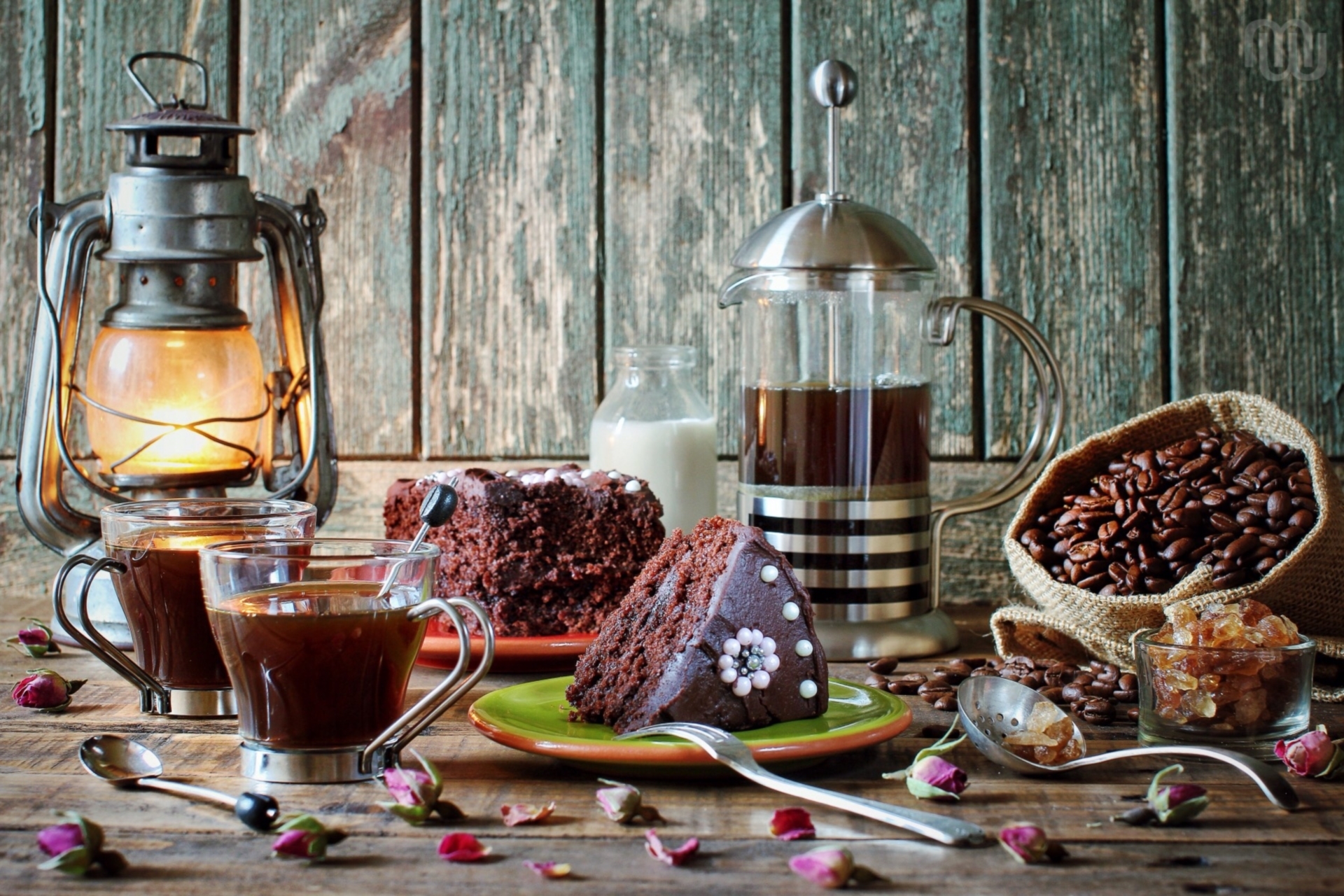 Download mobile wallpaper Food, Coffee, Still Life, Cake, Lantern, Coffee Beans for free.