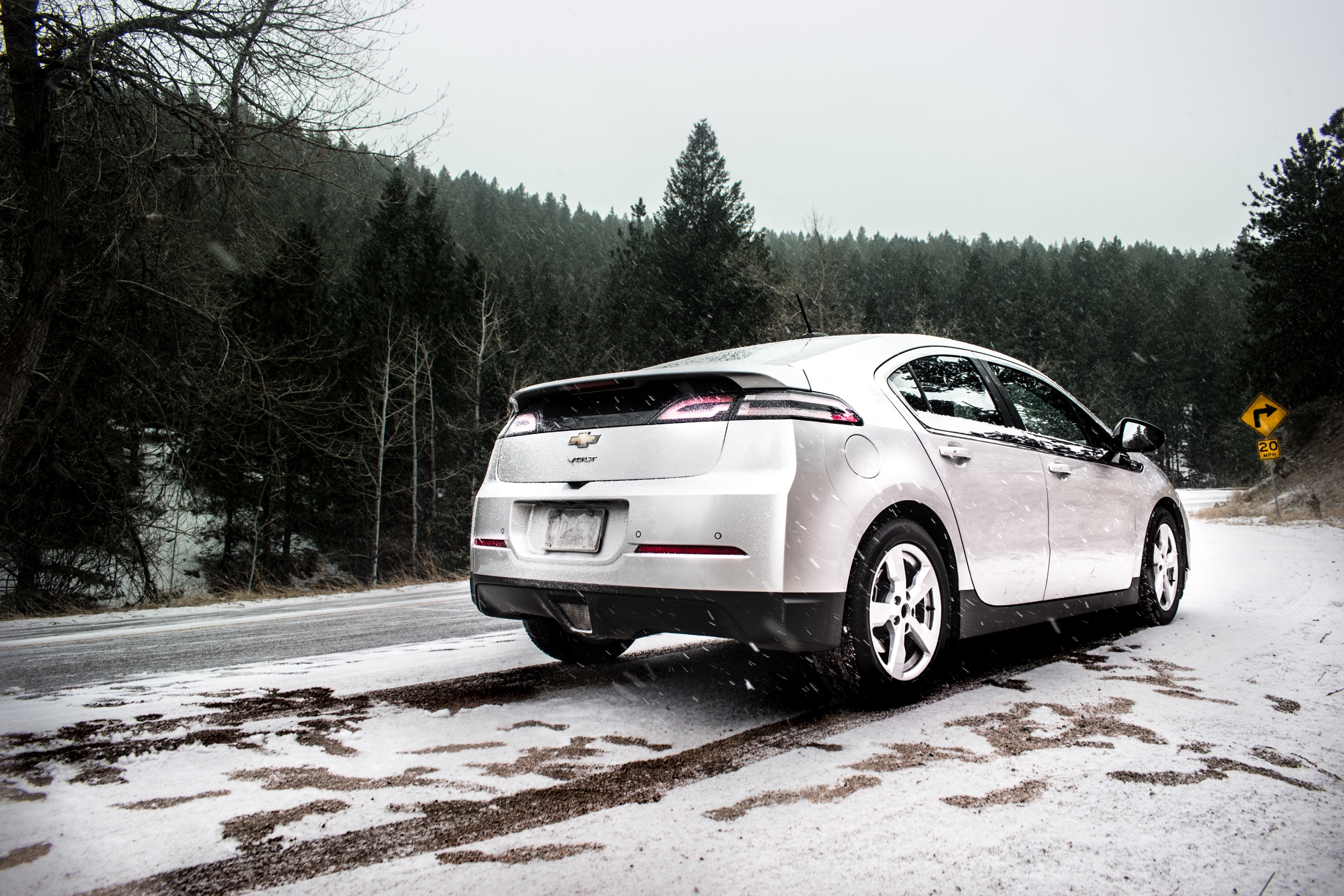 Download mobile wallpaper Chevrolet Volt, Side View, Snow, Snowfall, Cars, Chevrolet for free.