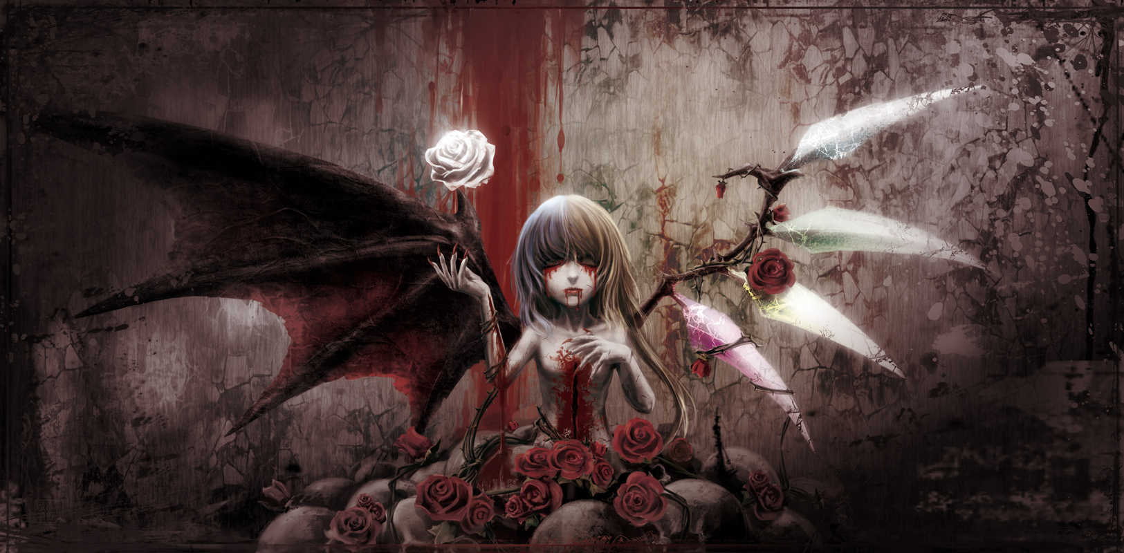 horror, vampire, flandre scarlet, anime, touhou, blood, remilia scarlet HD wallpaper