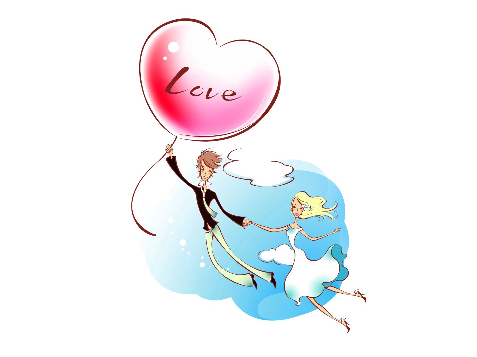 art, love, couple, pair, picture, drawing, flight, heart, happiness Free Background