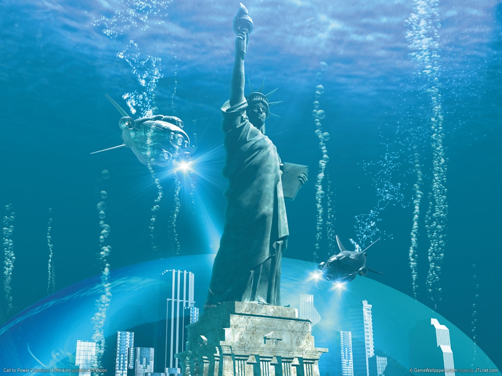 Скачать картинку Статуя Свободы, Вода, Арт, Фэнтези в телефон бесплатно.