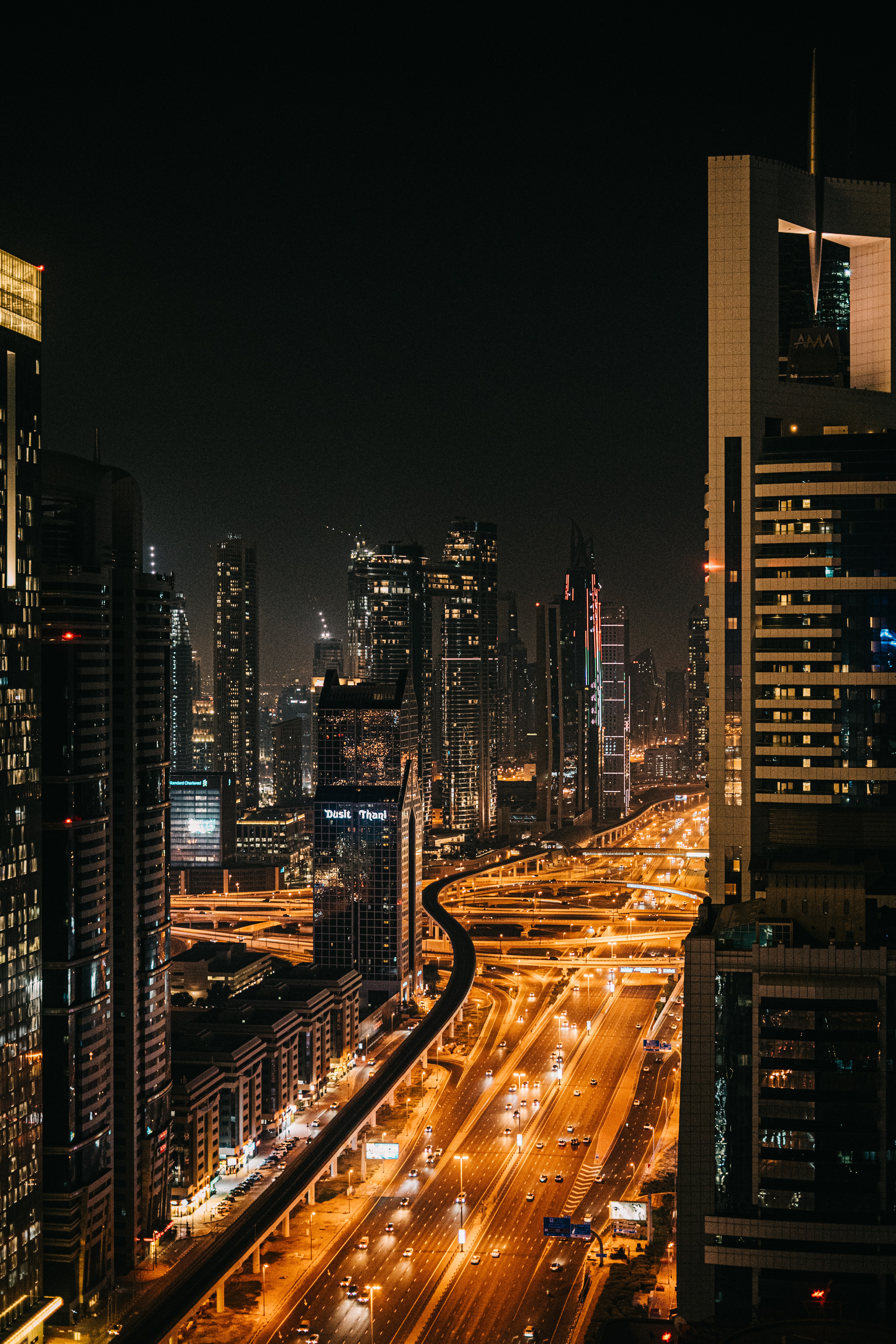 night city, glow, cities, building, lights, road cellphone