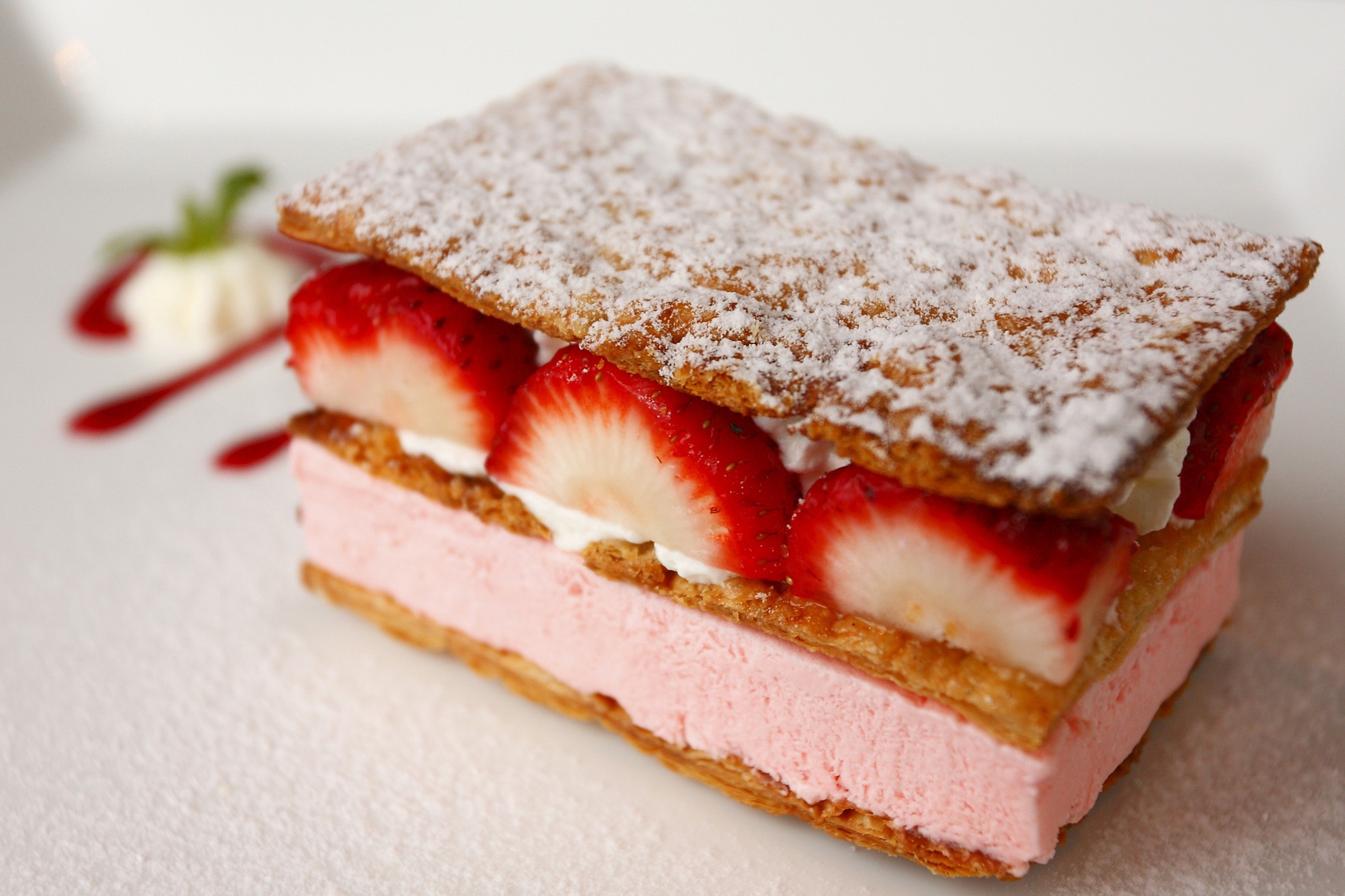 cake, cream, food, strawberry, layers, lobules, slices HD wallpaper