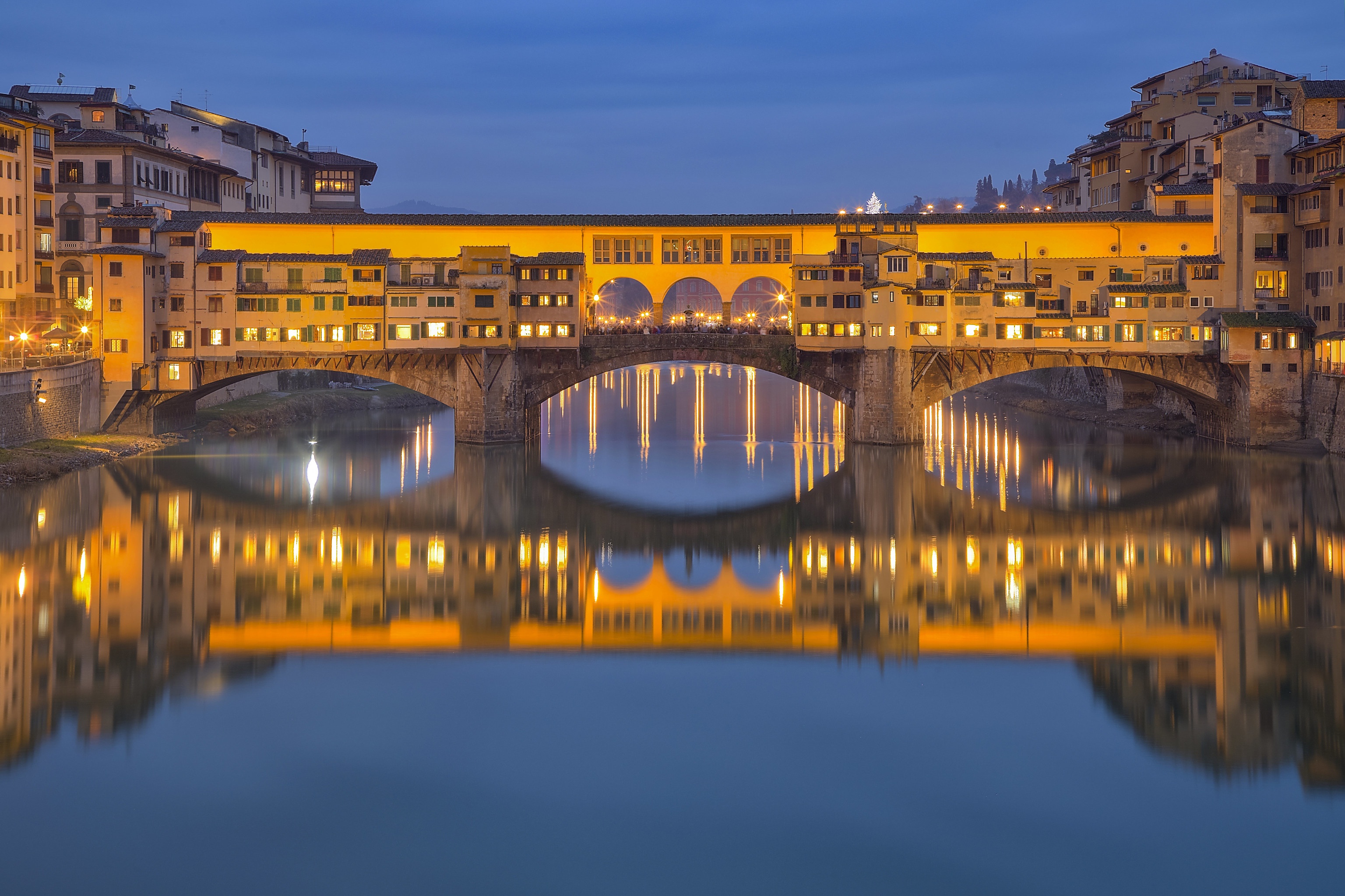 man made, florence, bridge, italy, light, reflection, river, cities Free Background