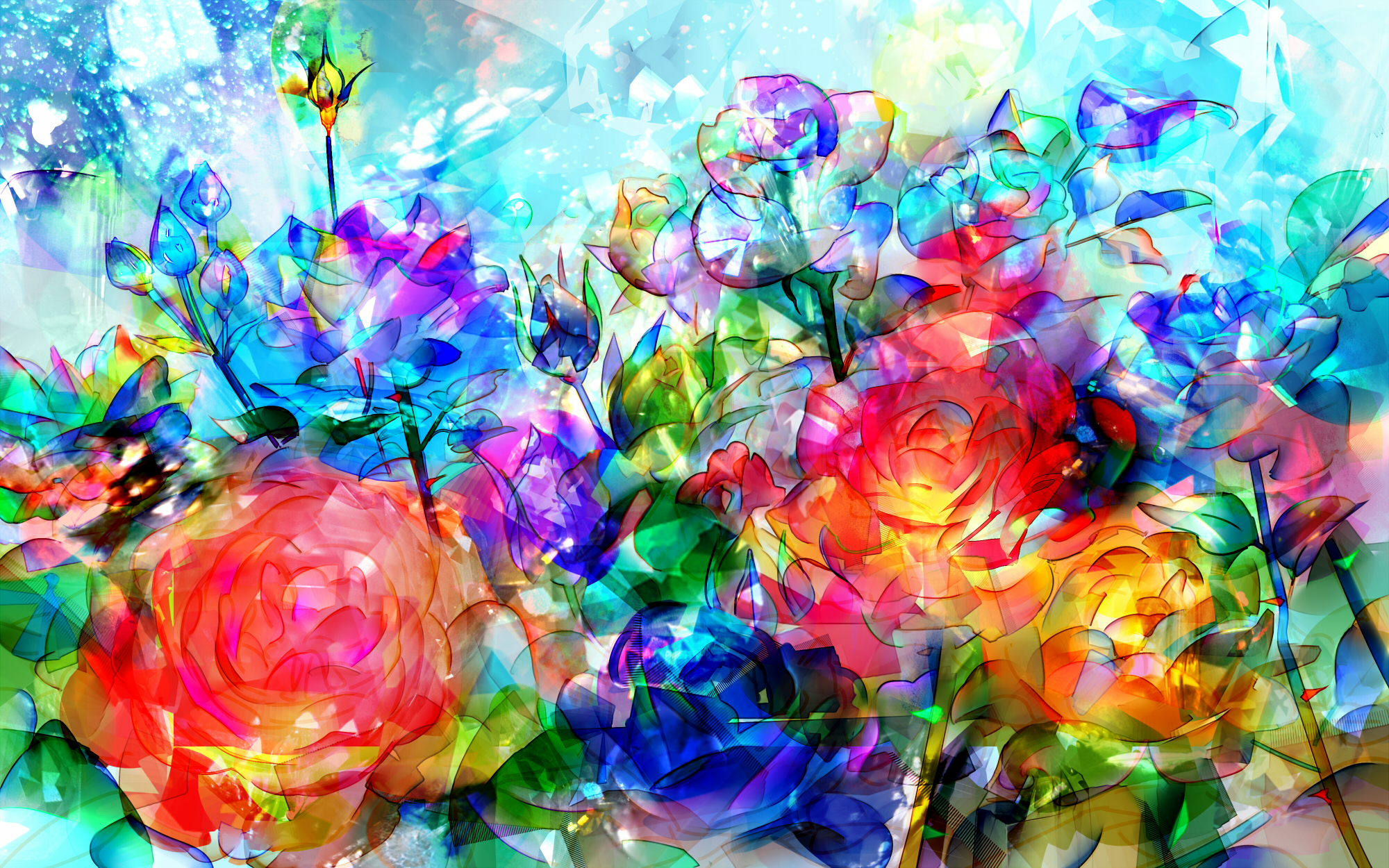 Красочная заставка. Яркие цветы. Красивые абстрактные цветы. Цветная абстракция. Яркий фон.