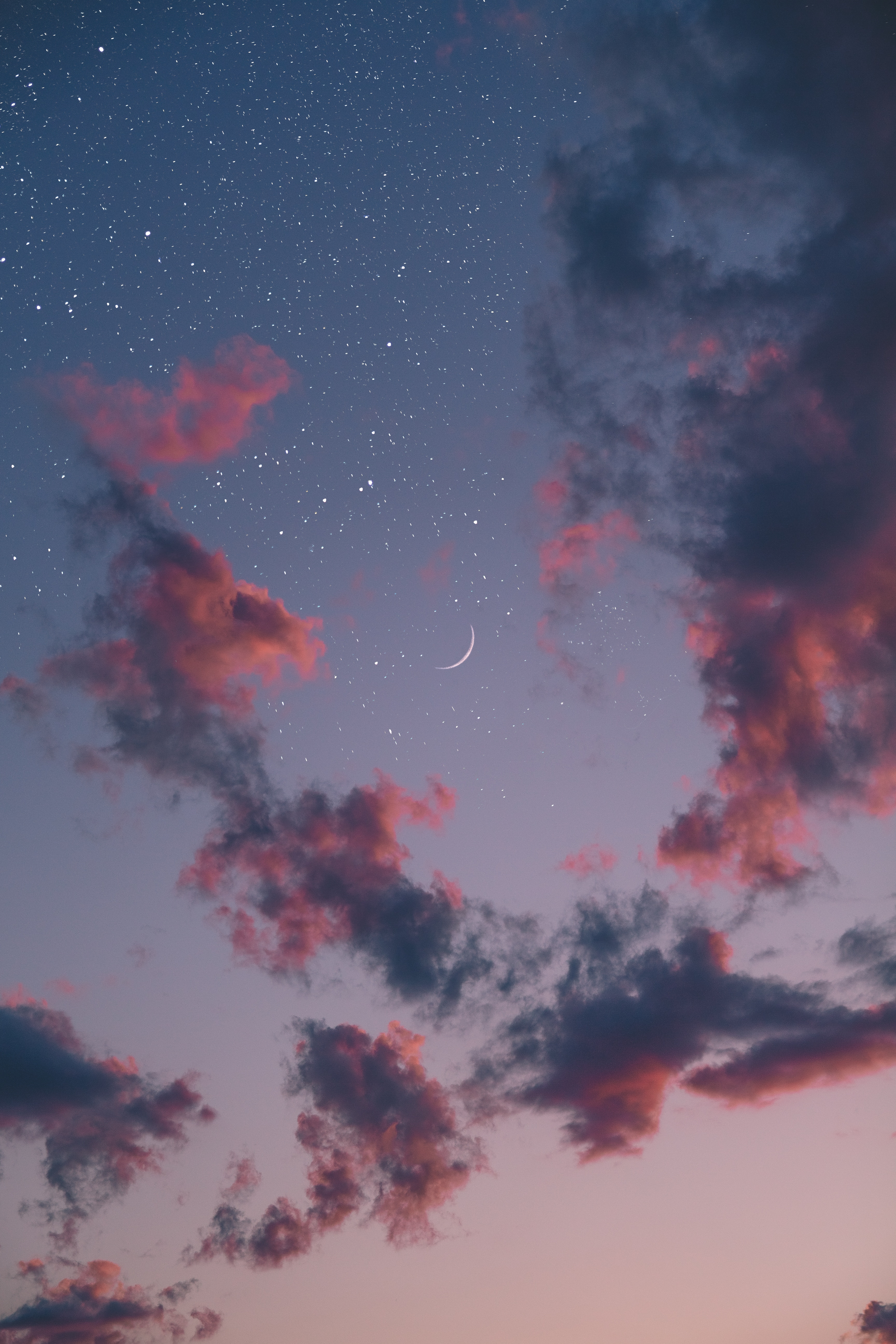 moon, clouds, night, nature, sky, stars Smartphone Background