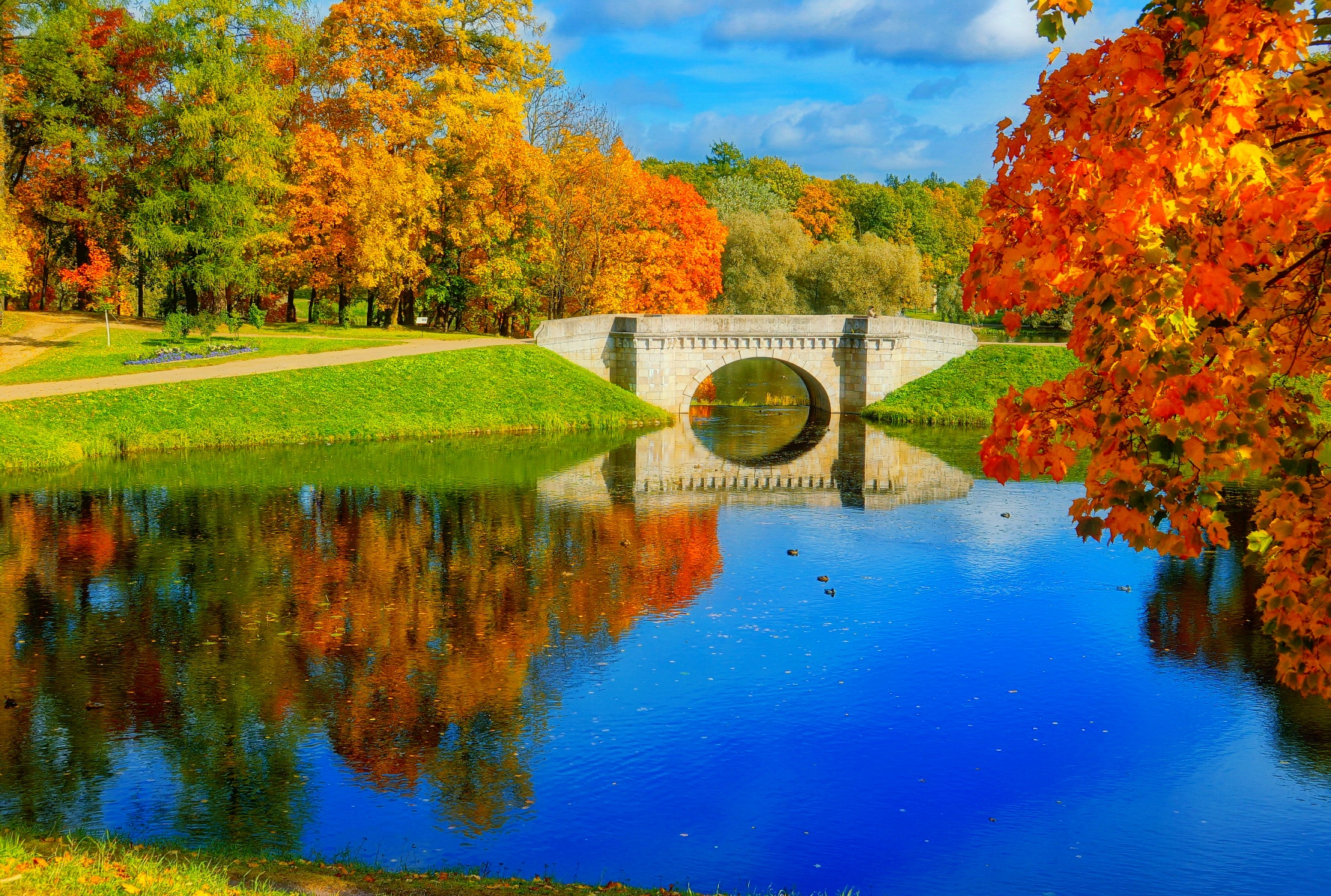Озеро осень мост Версаль