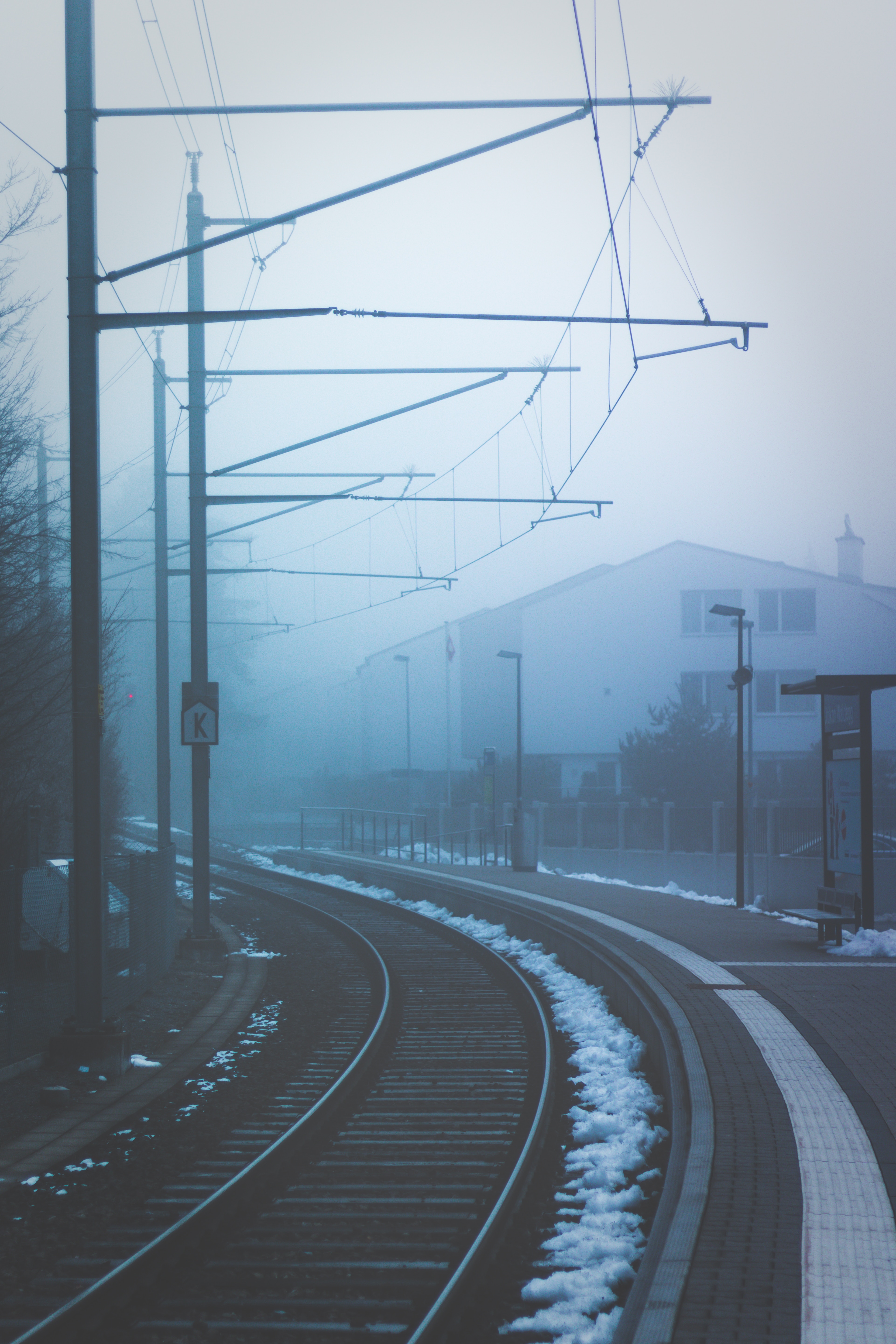 turn, cities, fog, railway, station phone background