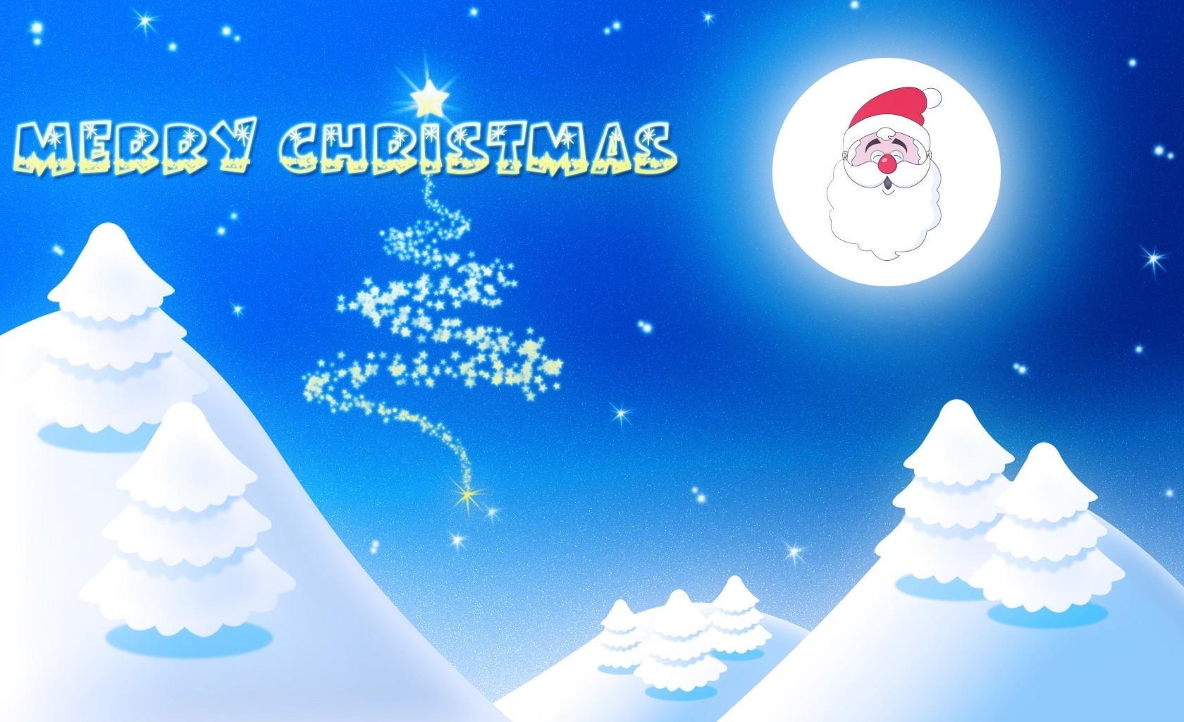 Download mobile wallpaper Fir Trees, Holidays, Santa Claus, Christmas, Inscription, Night, Moon, Smile for free.