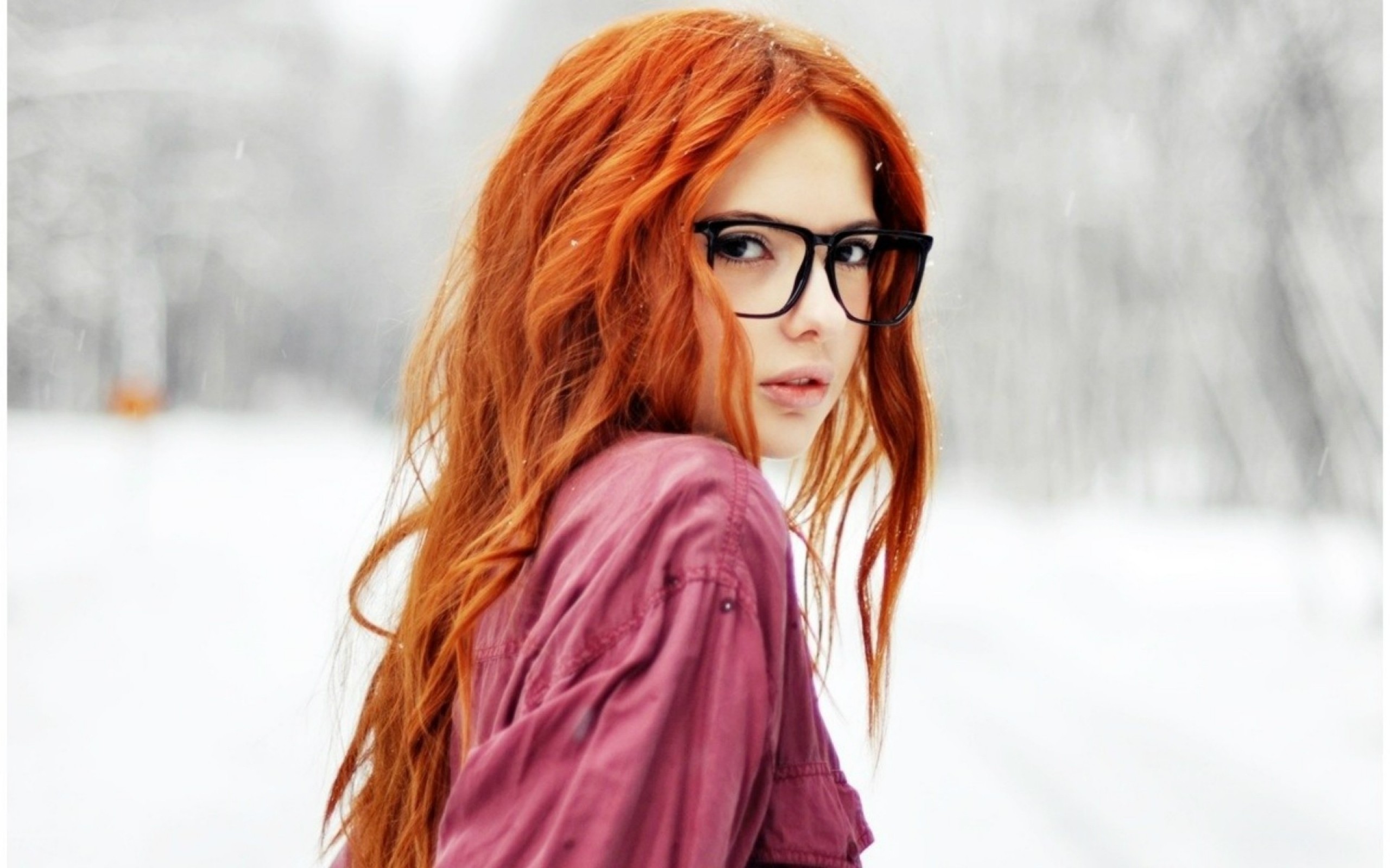beautiful, women, eye, glasses, redhead