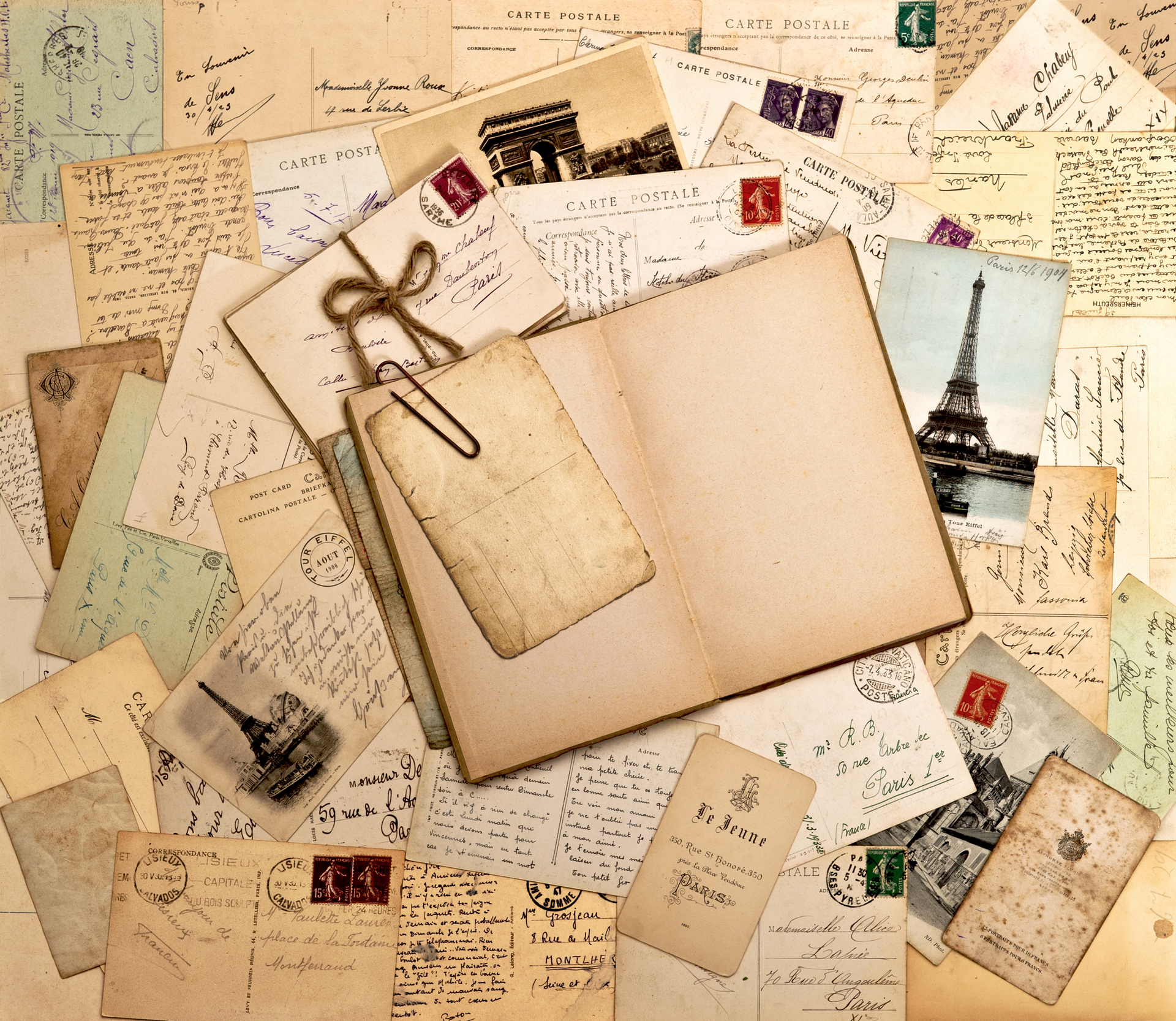 photography, vintage, eiffel tower, letter, postcard, stamp