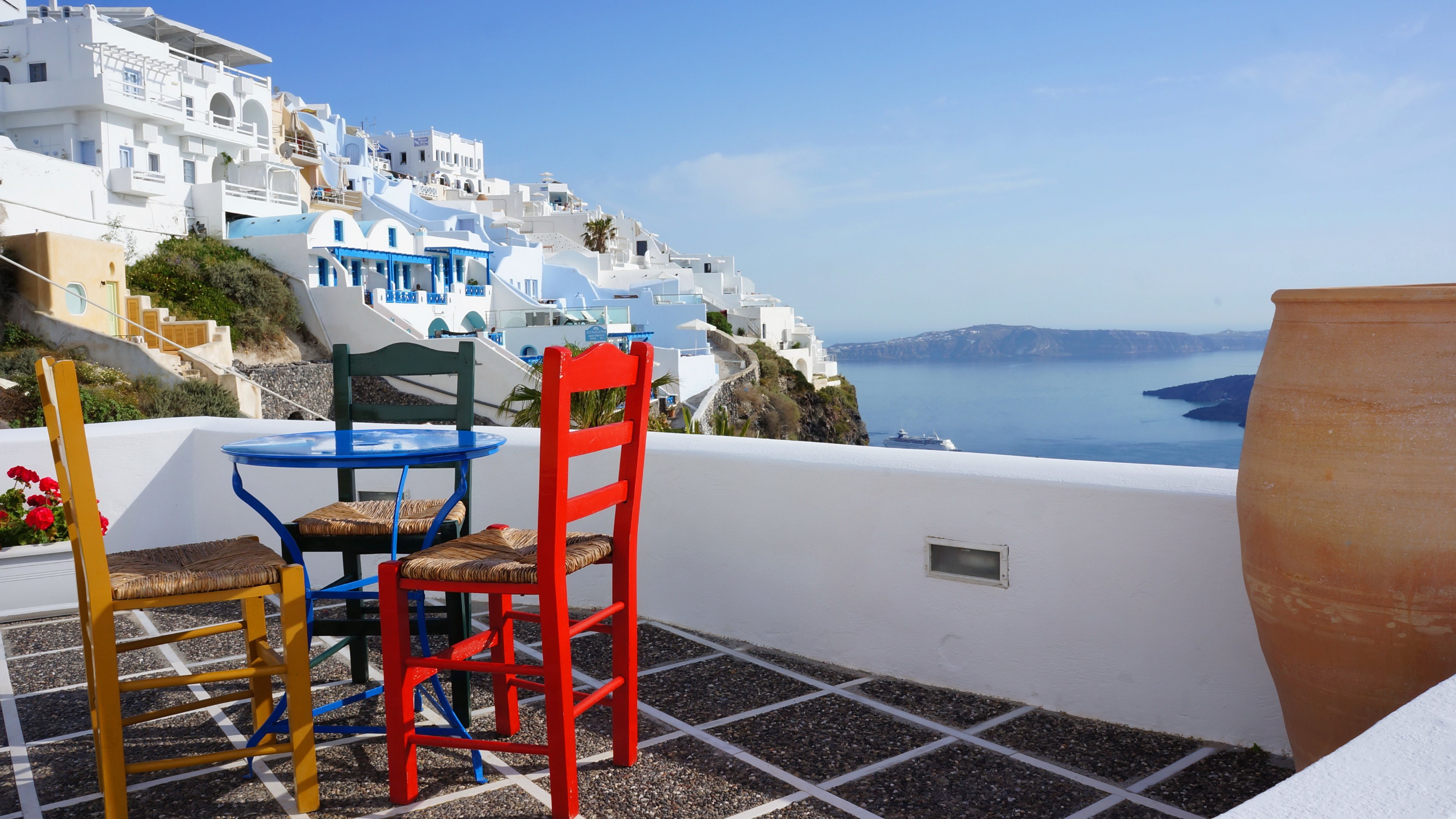 man made, santorini, chair, house, porch, towns for android