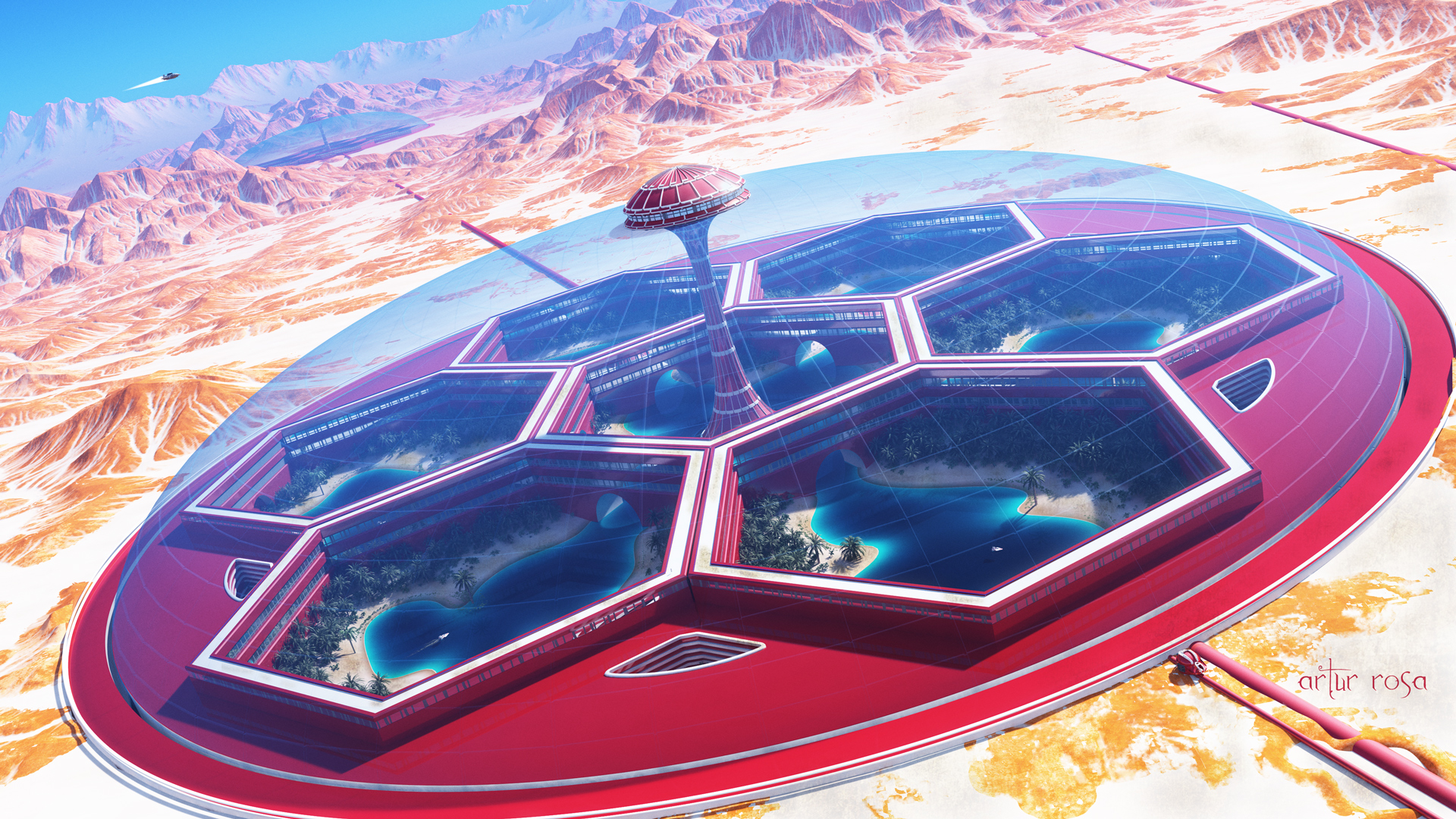 sci fi, city, desert, dome, futuristic, oasis download HD wallpaper