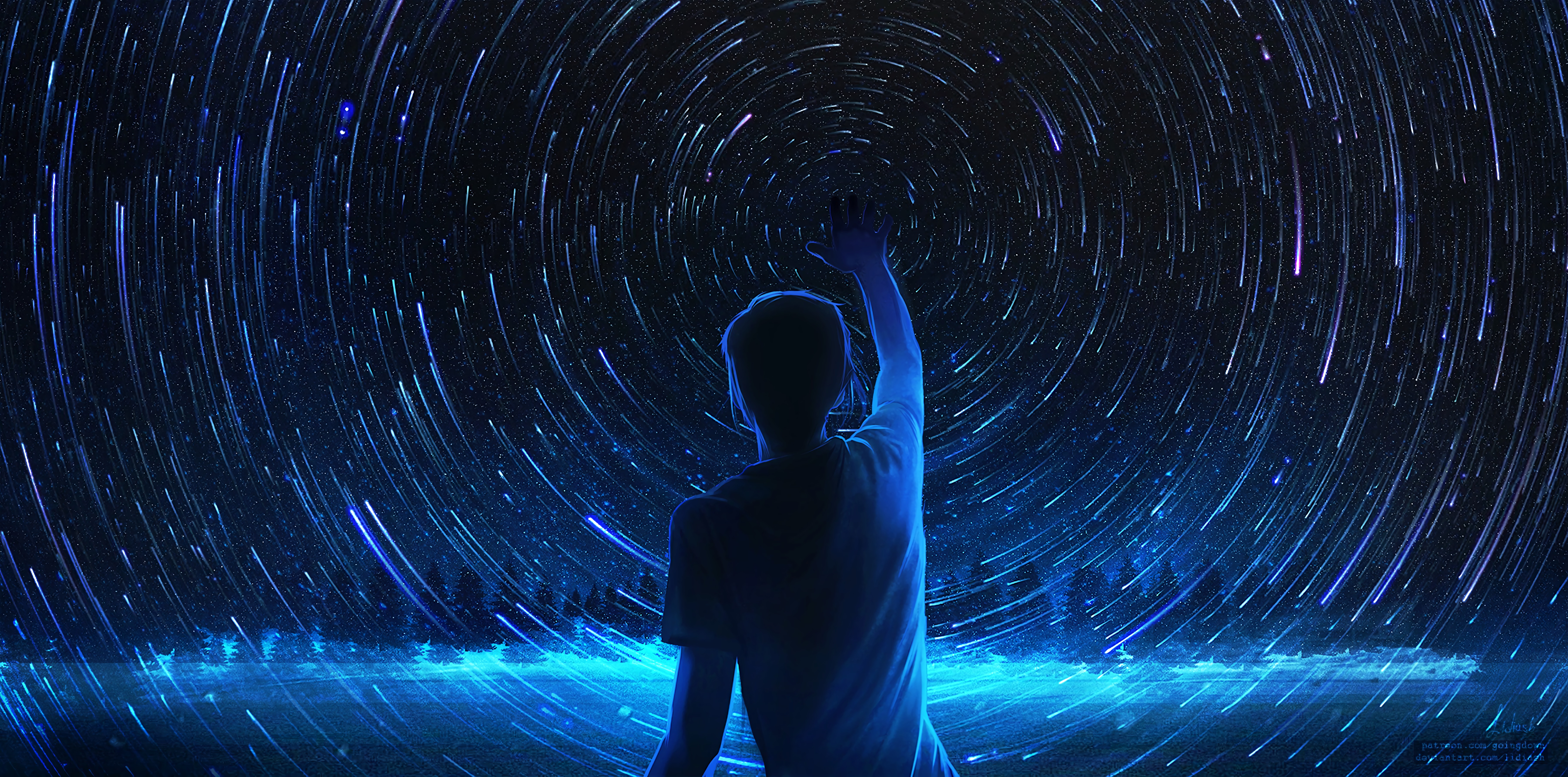 silhouette, art, blue, brilliance, dark, shine, night, starry sky for android
