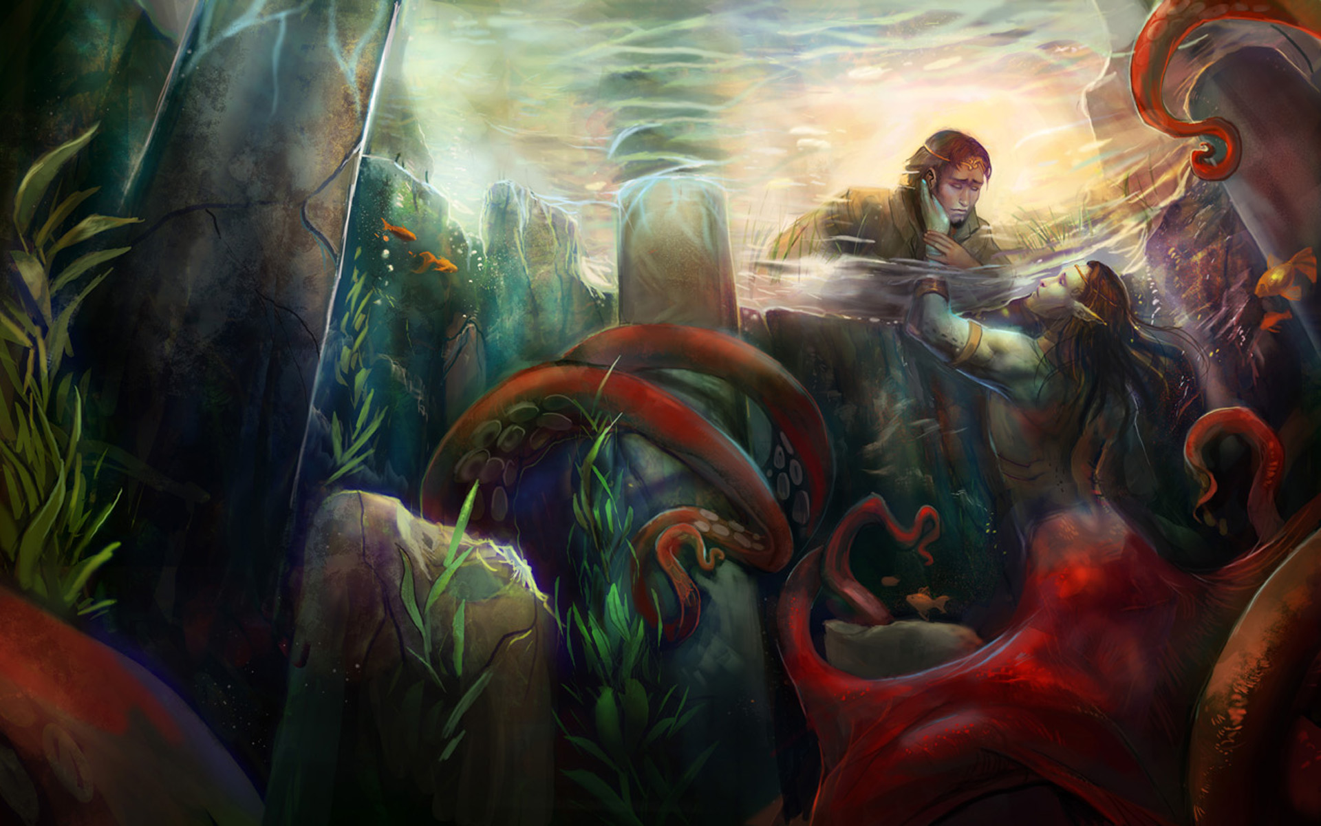 fantasy, mermaid, merman, tentacle