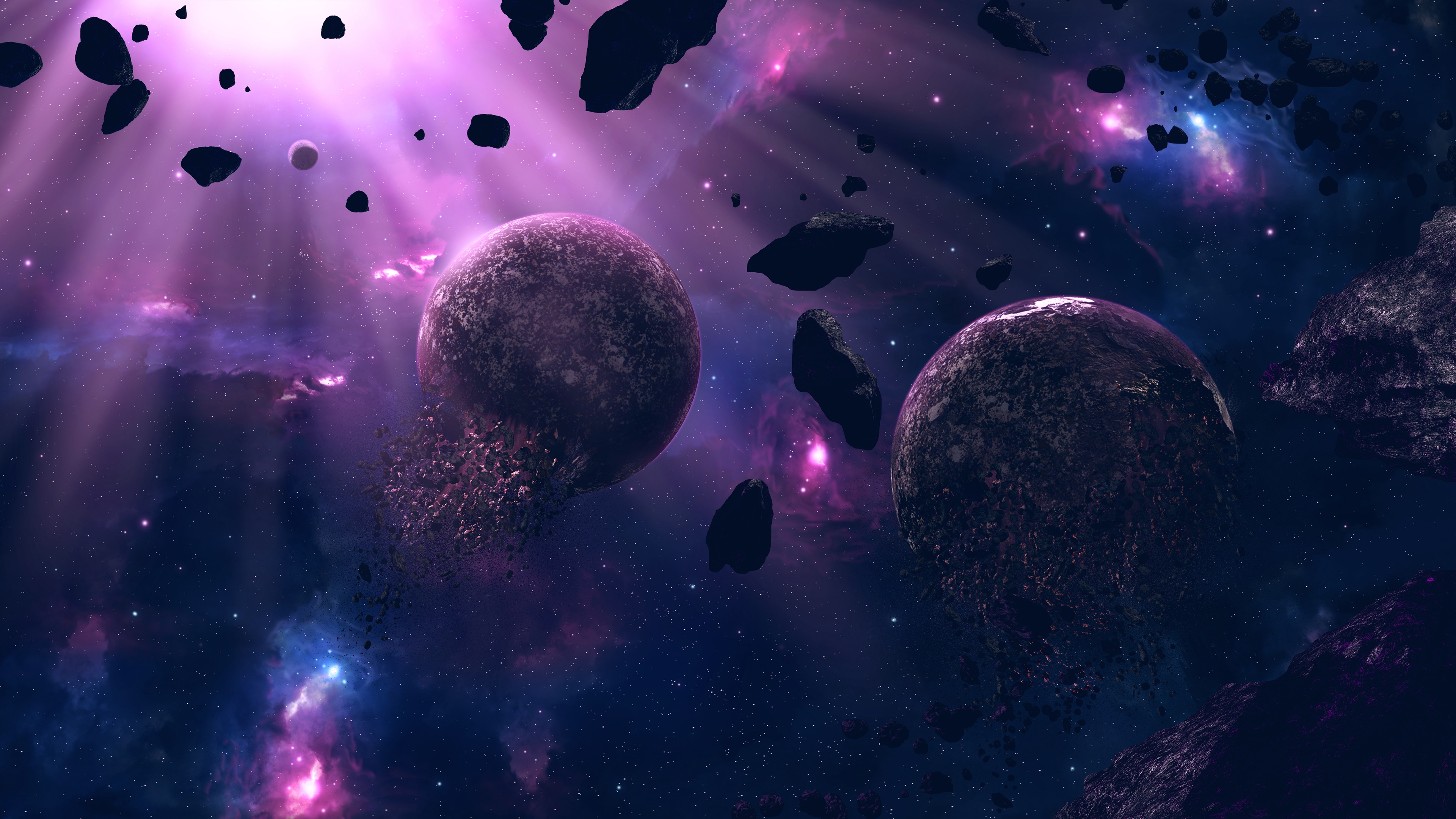 planets, purple, sci fi, asteroid, explosion, planet, space cell phone wallpapers