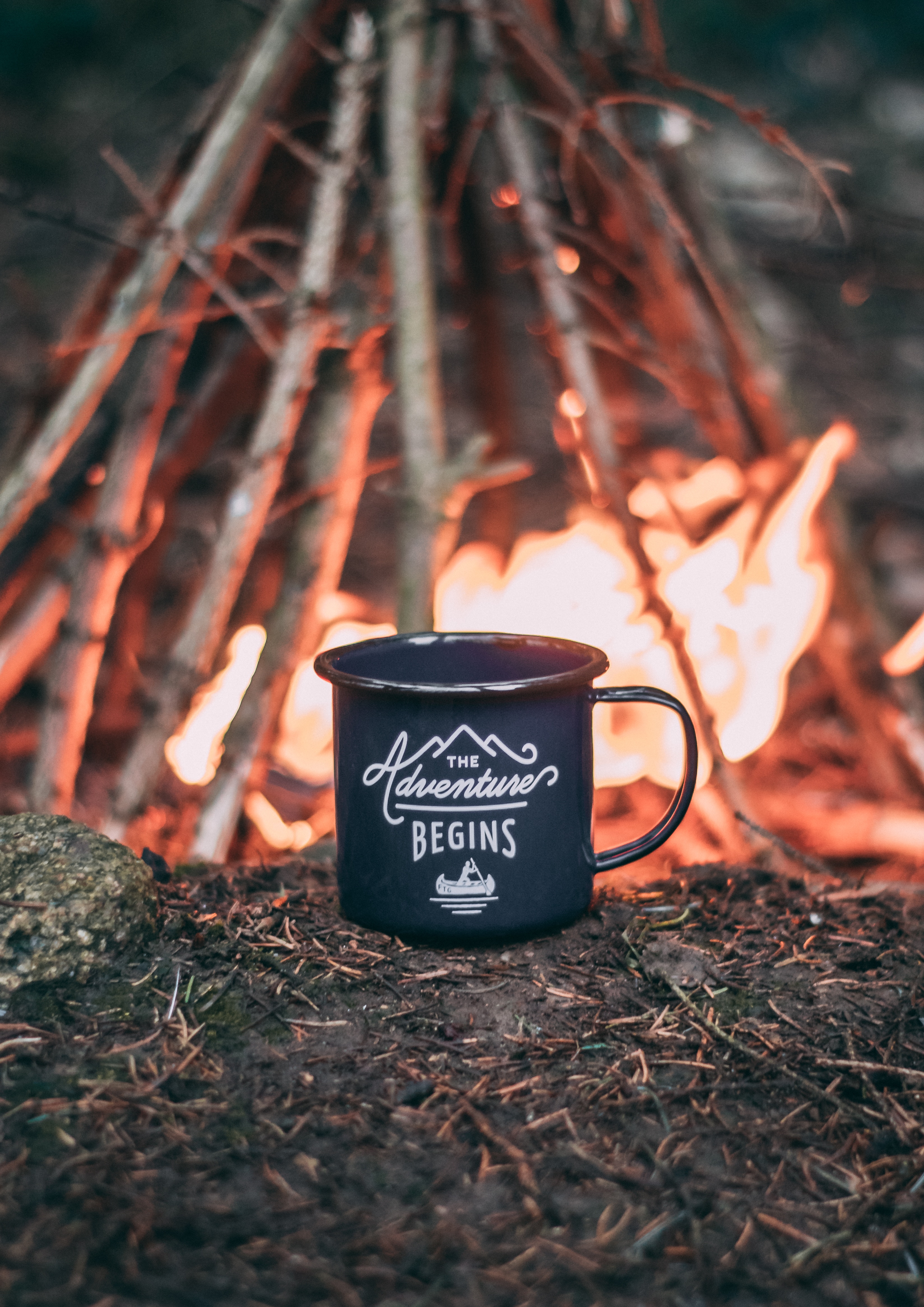 journey, camping, cup, bonfire, words, campsite, mug