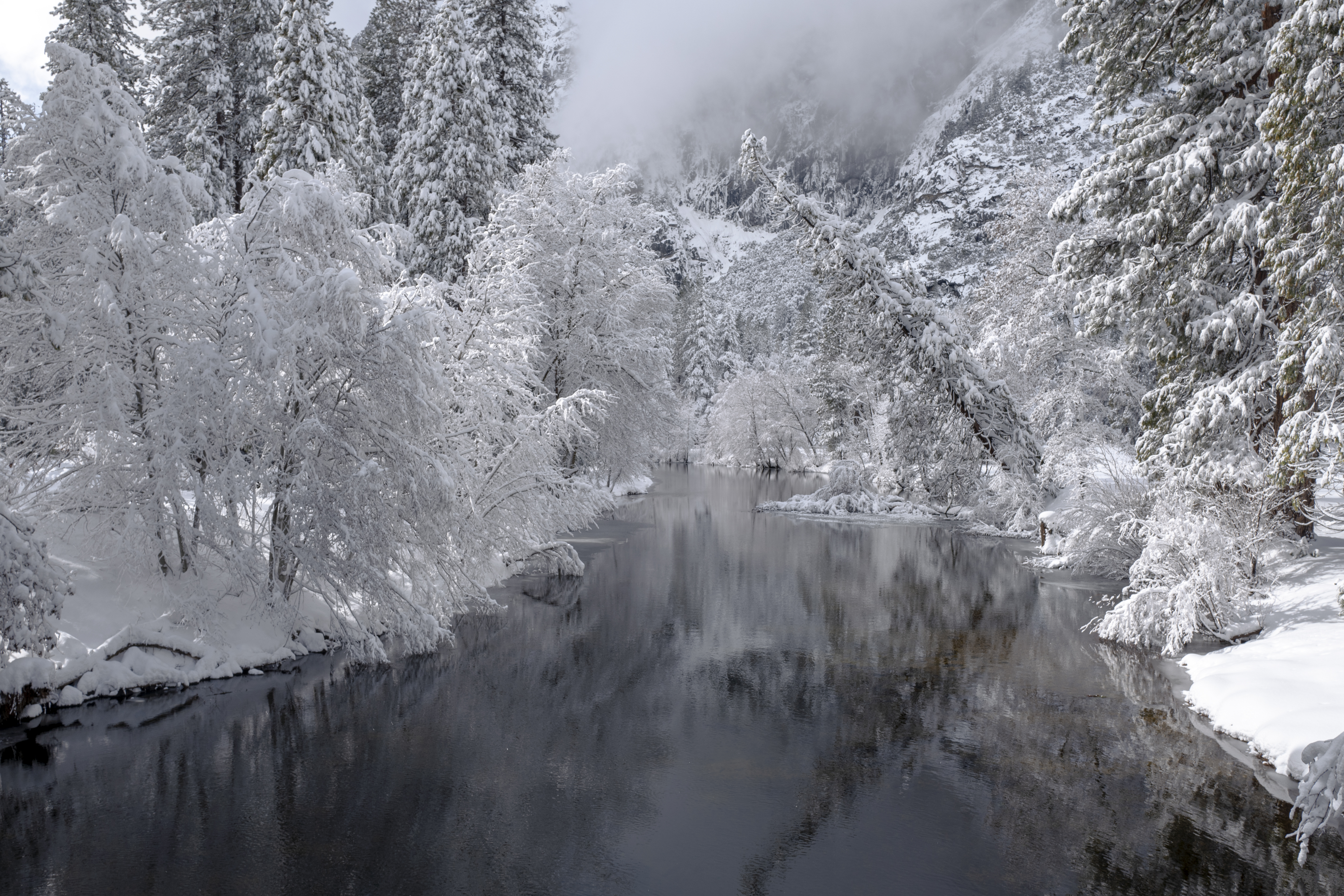 Скачать картинку Снег, Природа, Деревья, Река, Зима, Пейзаж в телефон бесплатно.