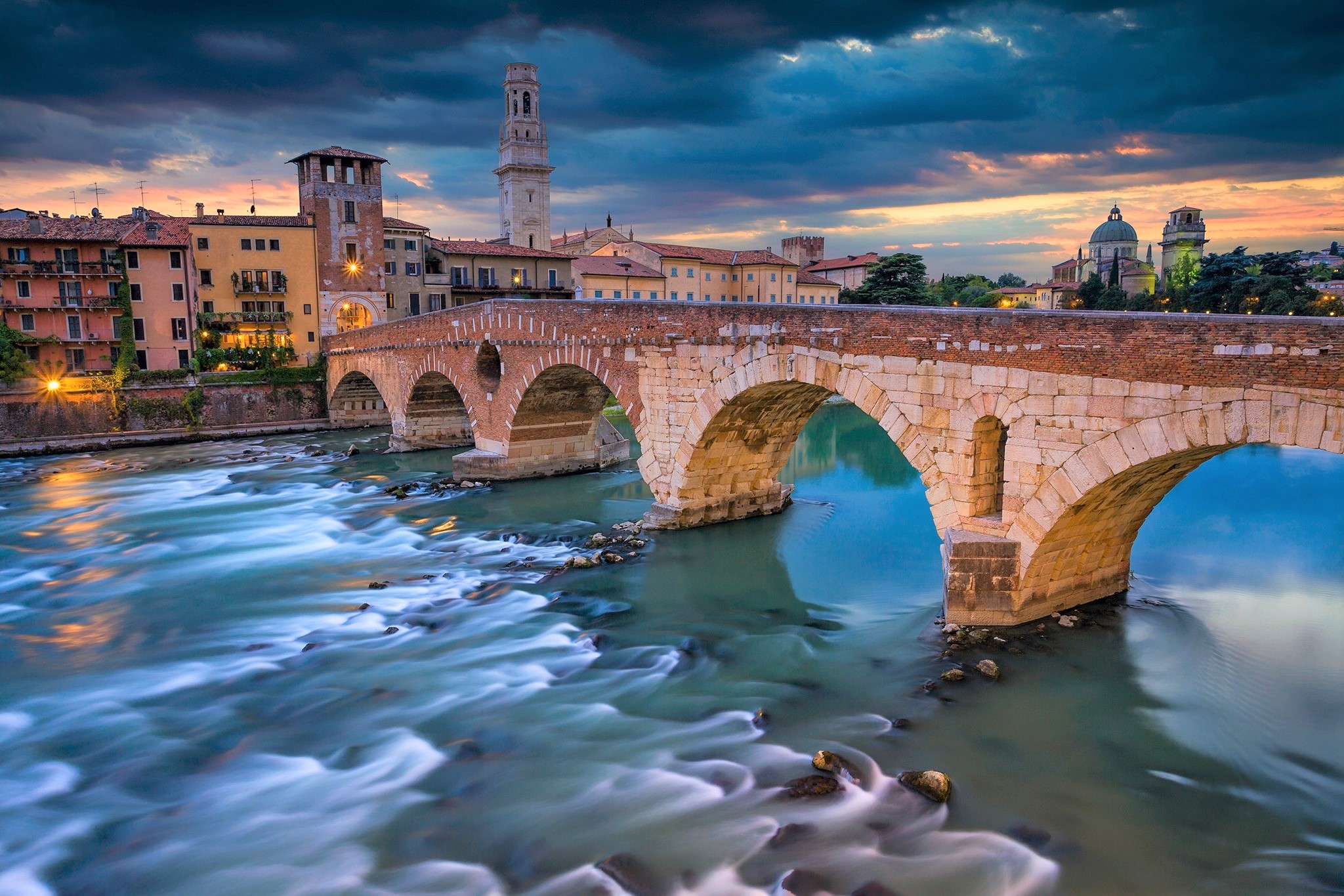 verona, bridges, man made, bridge, architecture, italy, ponte pietra, river Smartphone Background